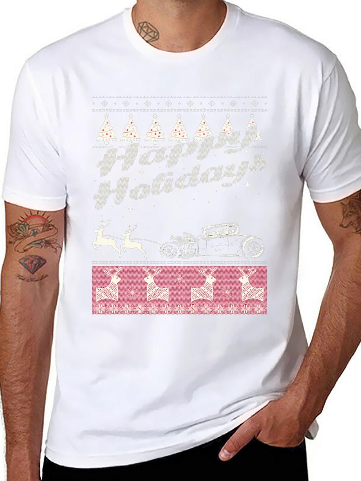 Happy Holidays Hot Rod Christmas T-Shirt