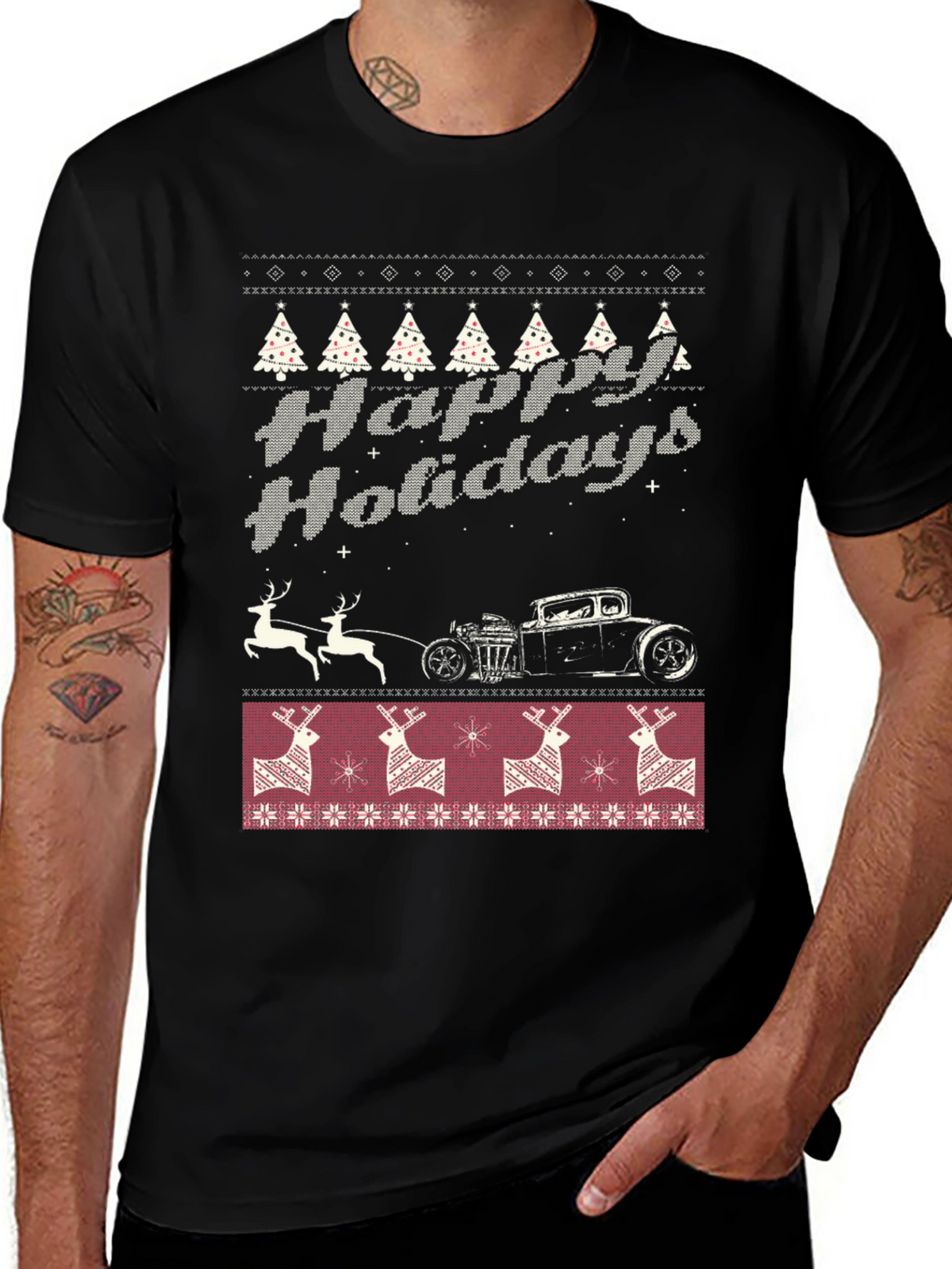 Happy Holidays Hot Rod Christmas T-Shirt