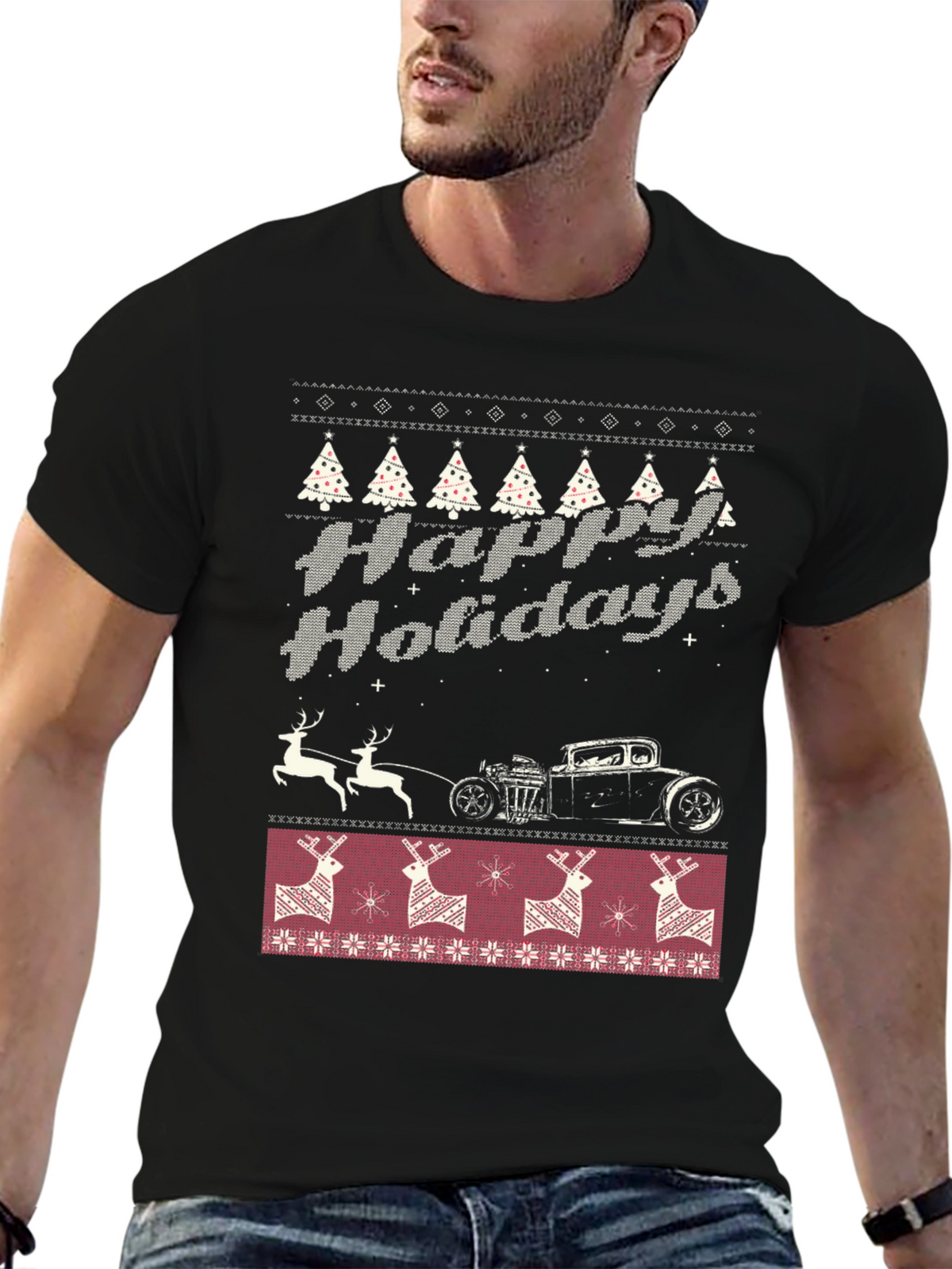 Happy Holidays Hot Rod Christmas T-Shirt