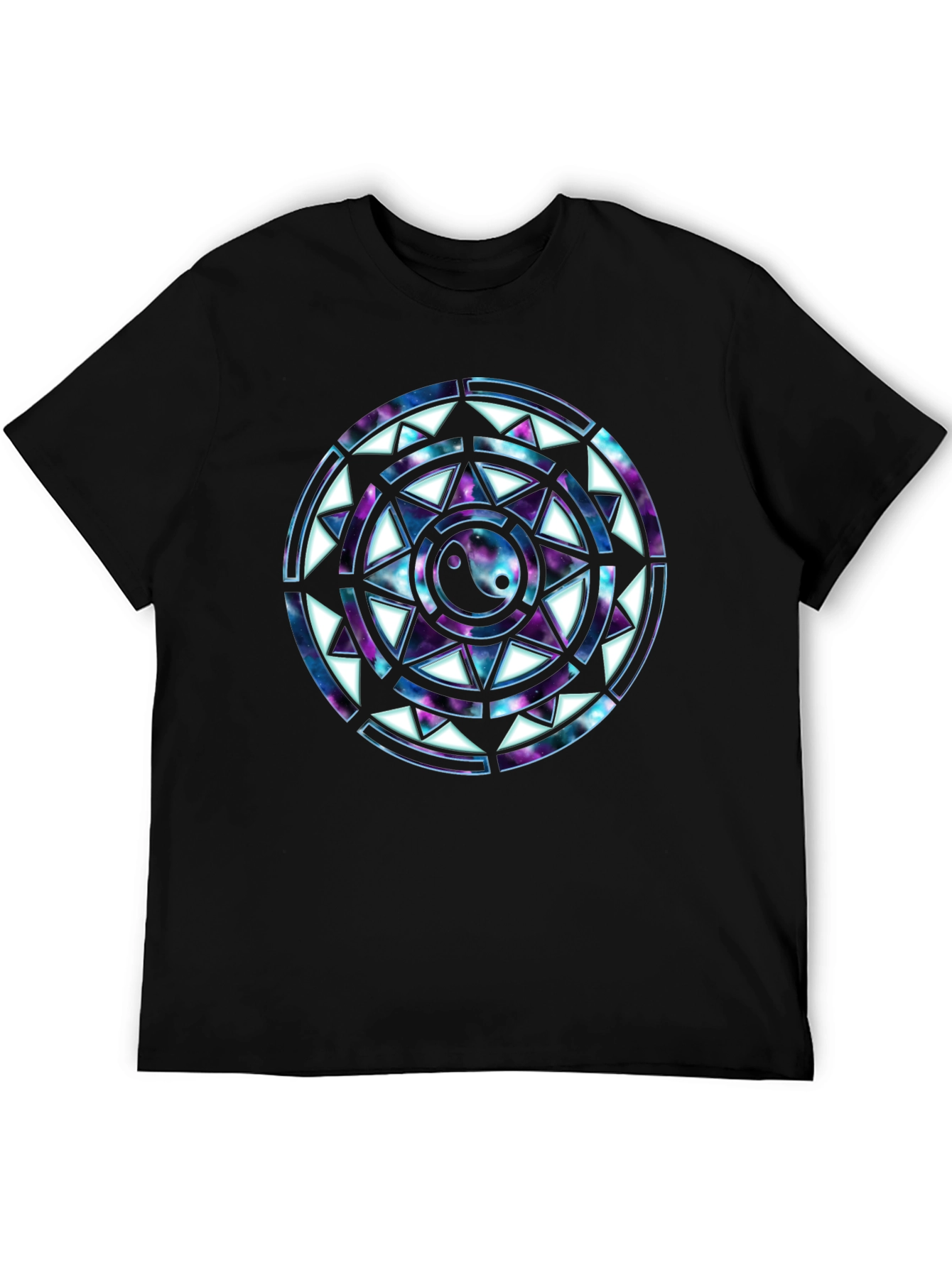 Yin Yang Galaxy Mandala Mens Black T-Shirt