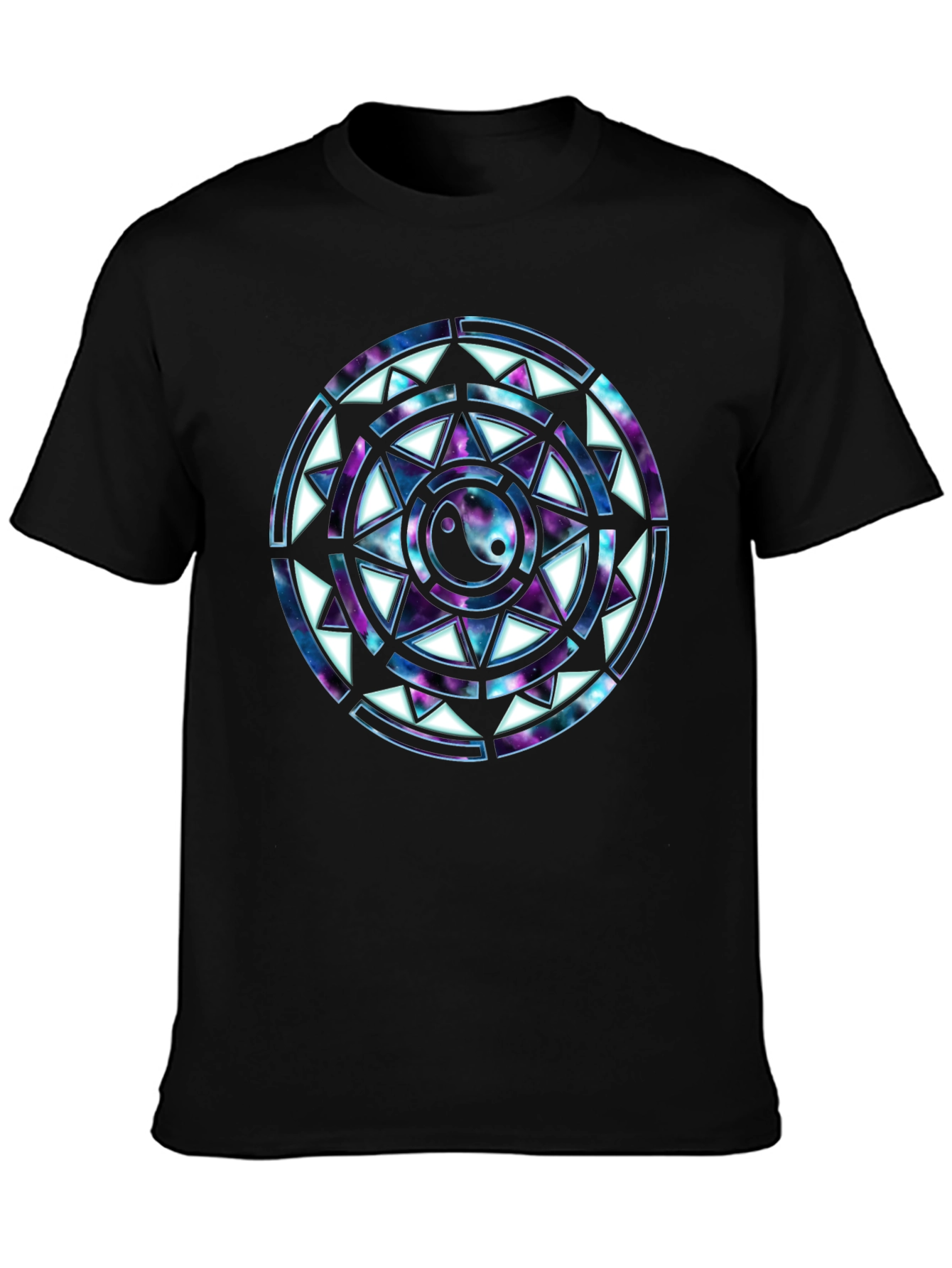Yin Yang Galaxy Mandala Mens Black T-Shirt