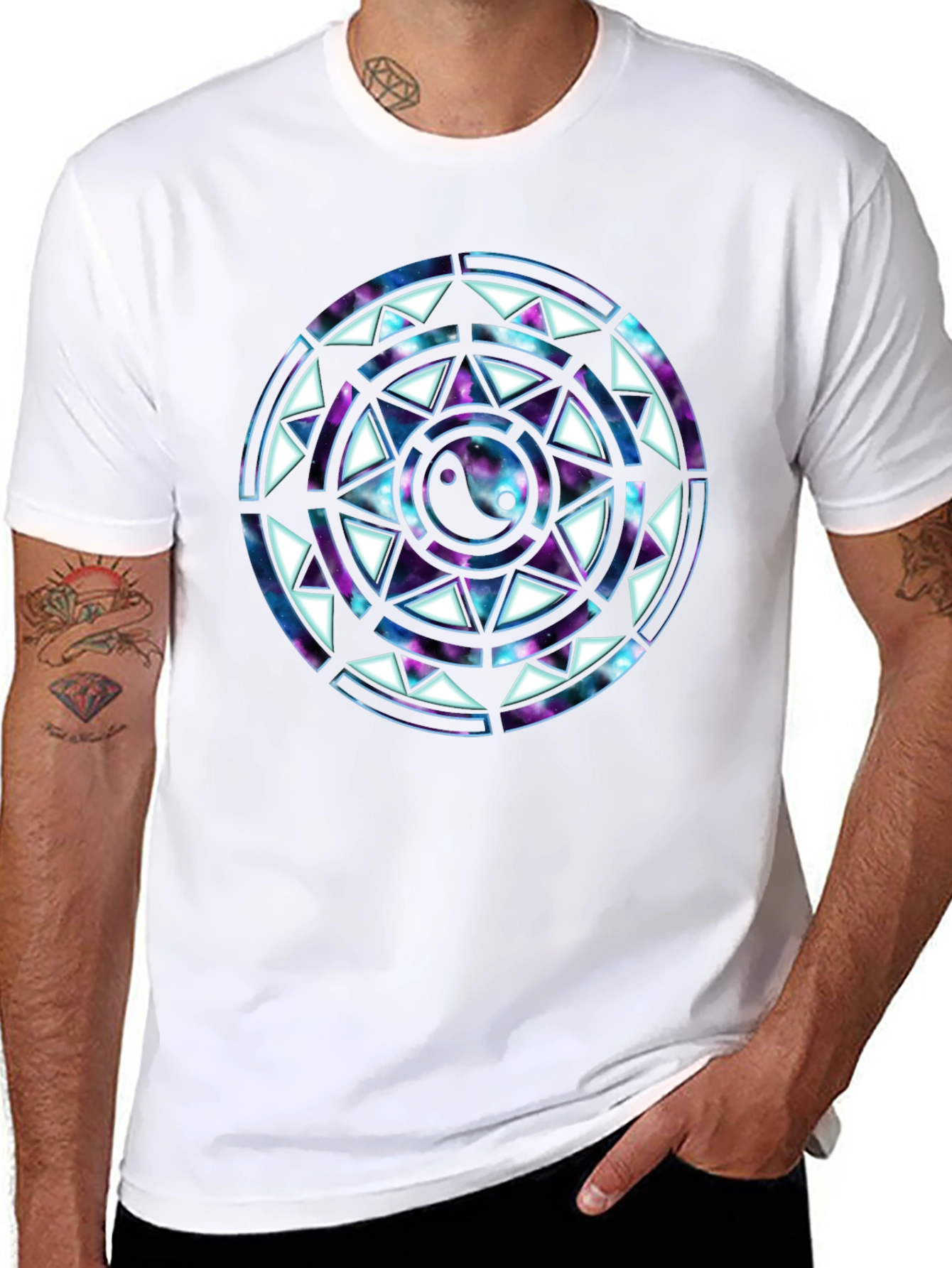 Yin Yang Galaxy Mandala Mens Black T-Shirt