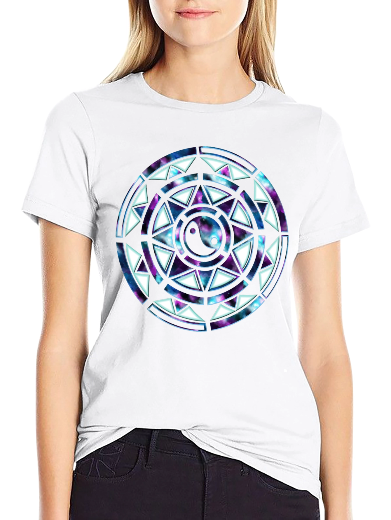 Yin Yang Galaxy Mandala Mens Black T-Shirt
