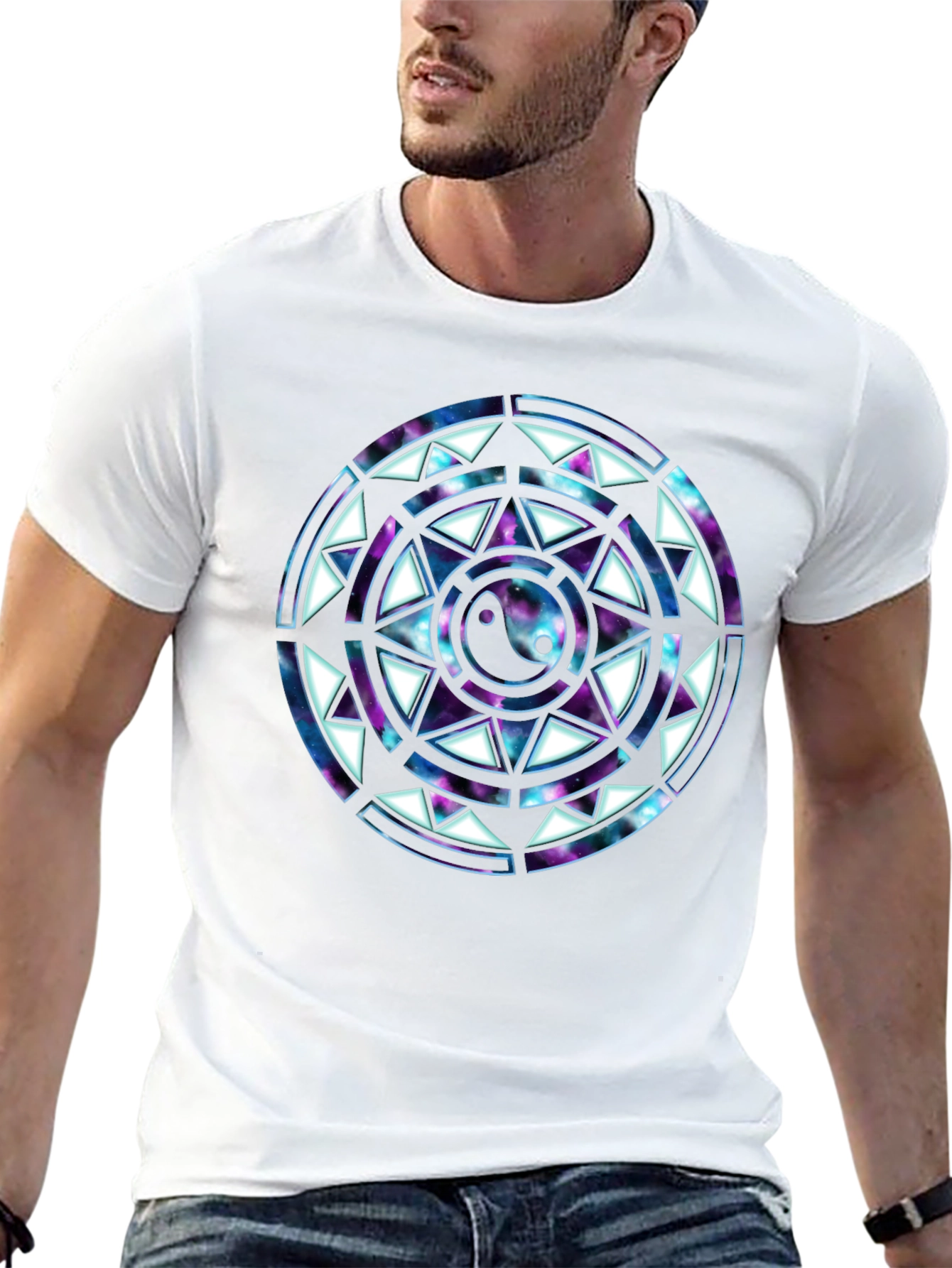 Yin Yang Galaxy Mandala Mens Black T-Shirt