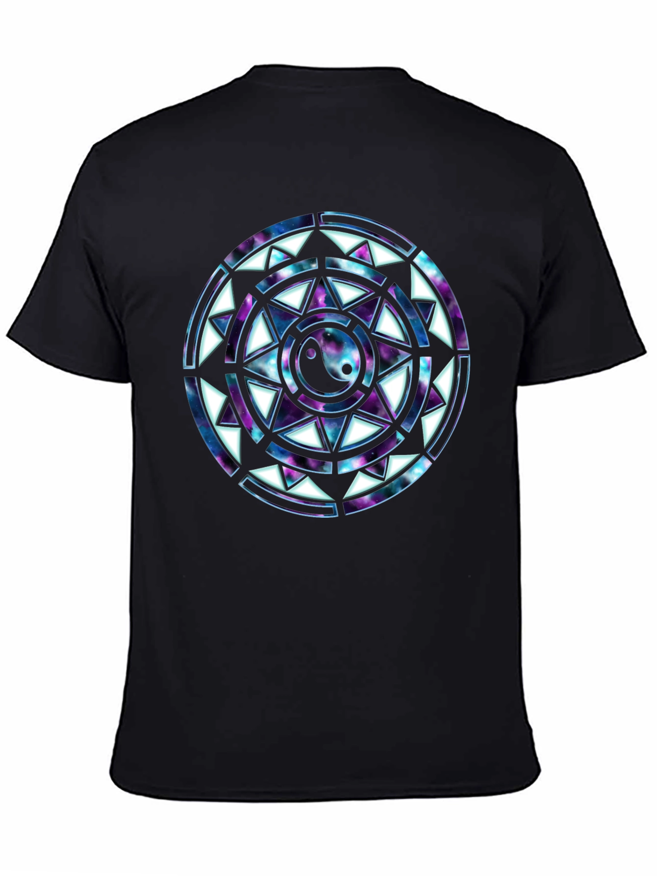 Yin Yang Galaxy Mandala Mens Black T-Shirt