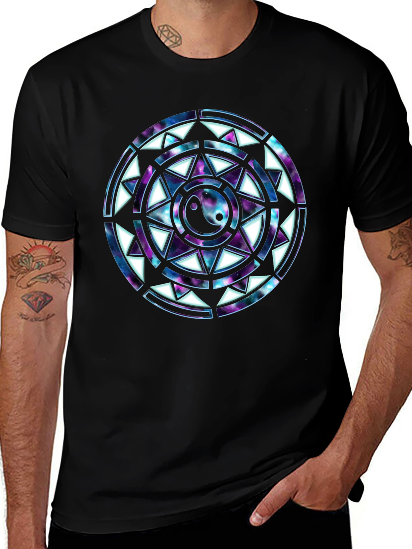 Yin Yang Galaxy Mandala Mens Black T-Shirt