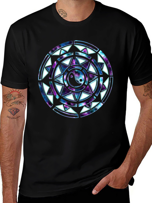 Yin Yang Galaxy Mandala Mens Black T-Shirt