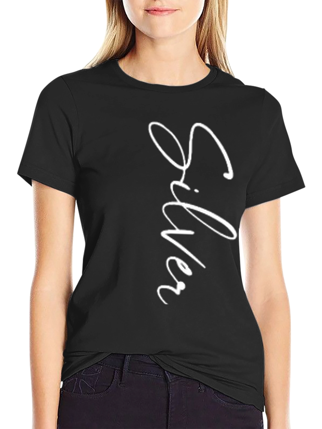 Silver Script Black Tee Shirt