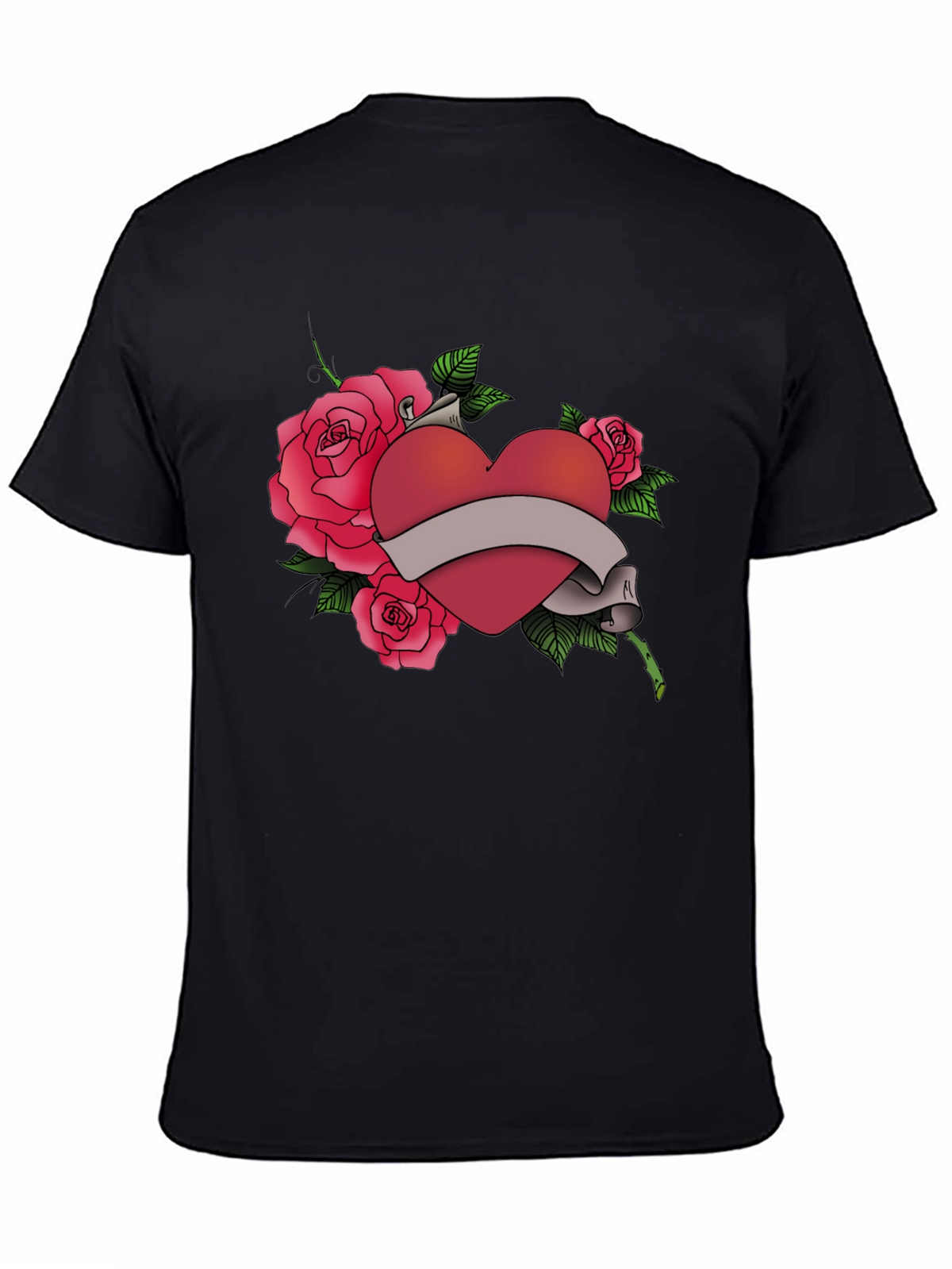Heart & Roses Graphic Tee - Mens Black T-Shirt