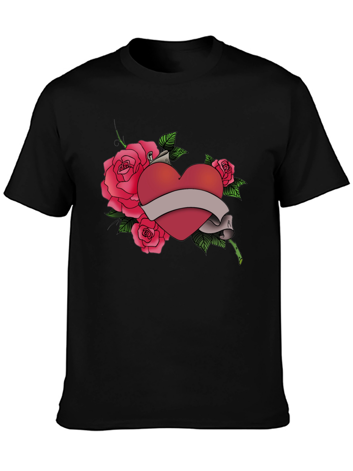 Heart & Roses Graphic Tee - Mens Black T-Shirt