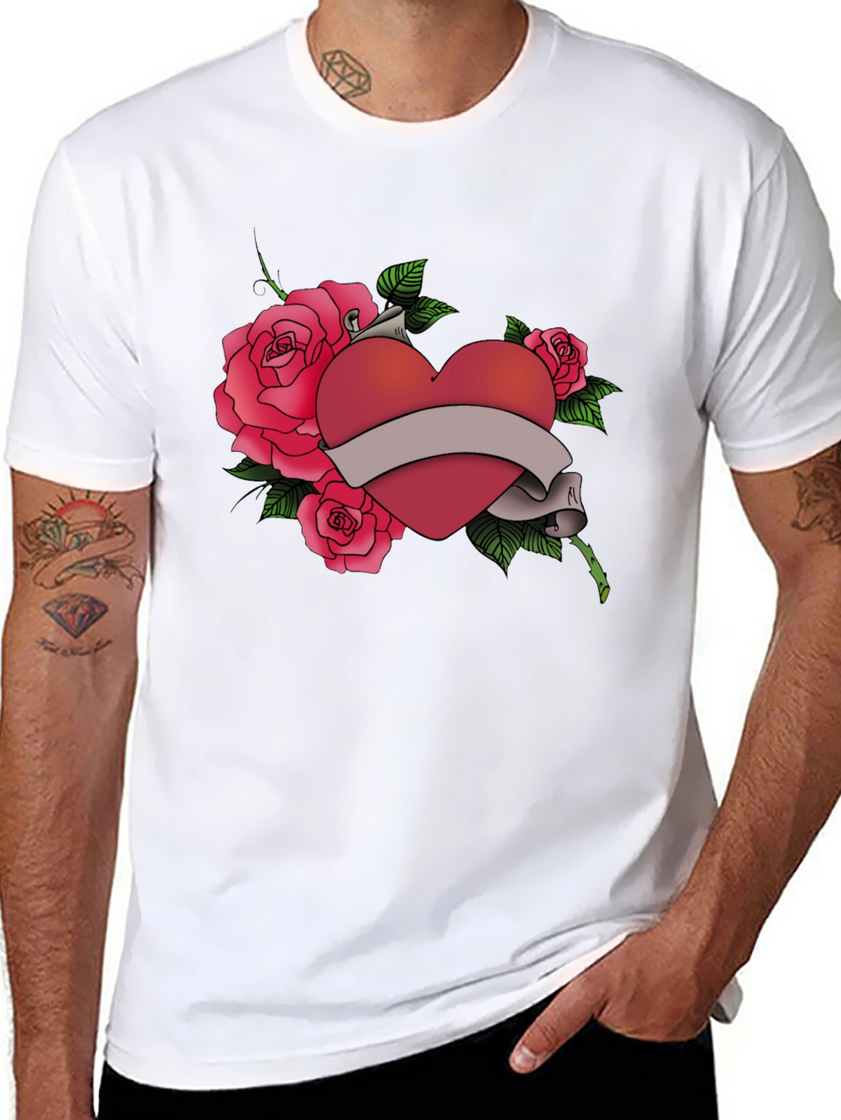 Heart & Roses Graphic Tee - Mens Black T-Shirt
