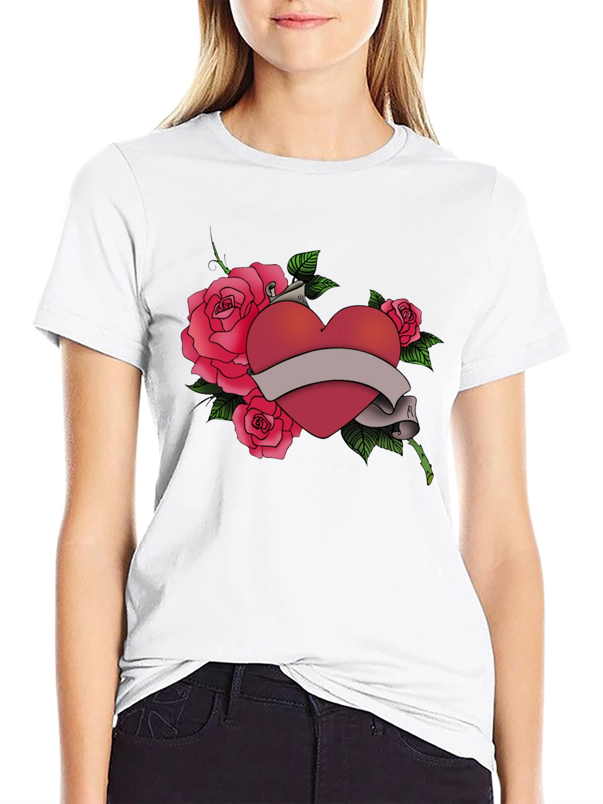 Heart & Roses Graphic Tee - Mens Black T-Shirt