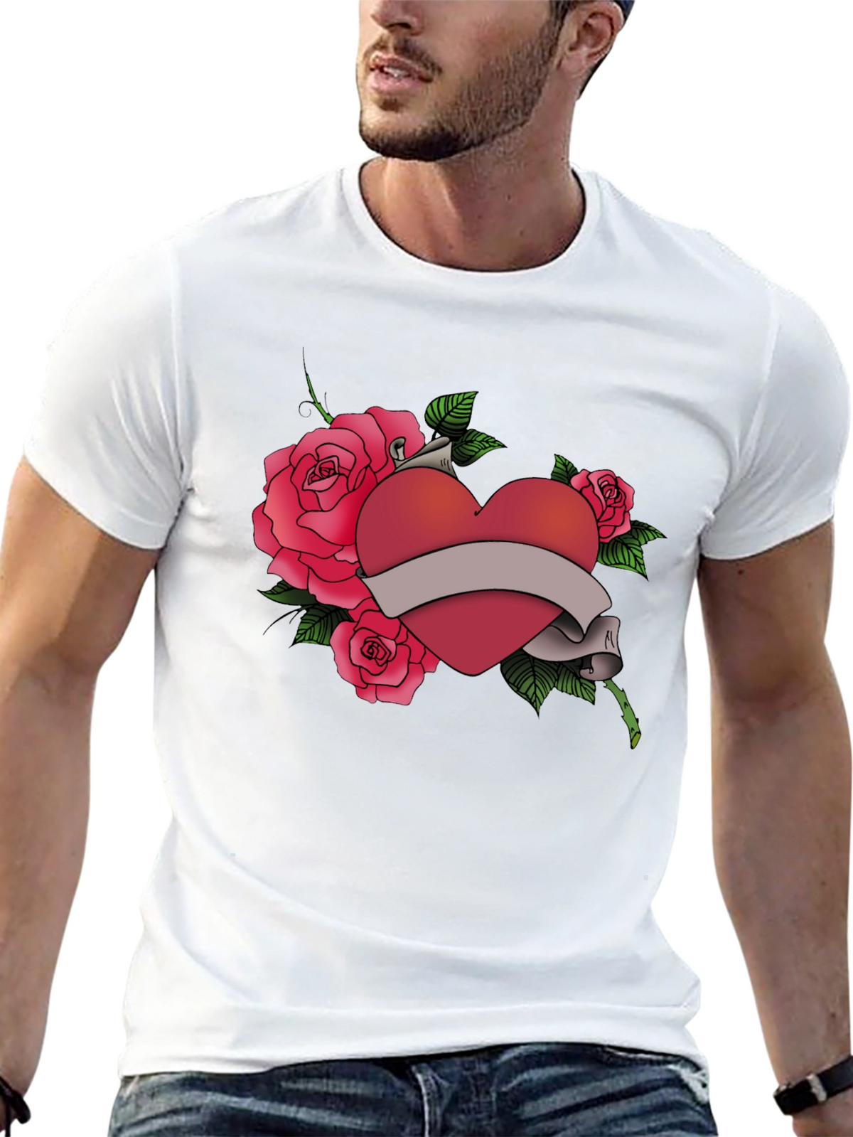 Heart & Roses Graphic Tee - Mens Black T-Shirt
