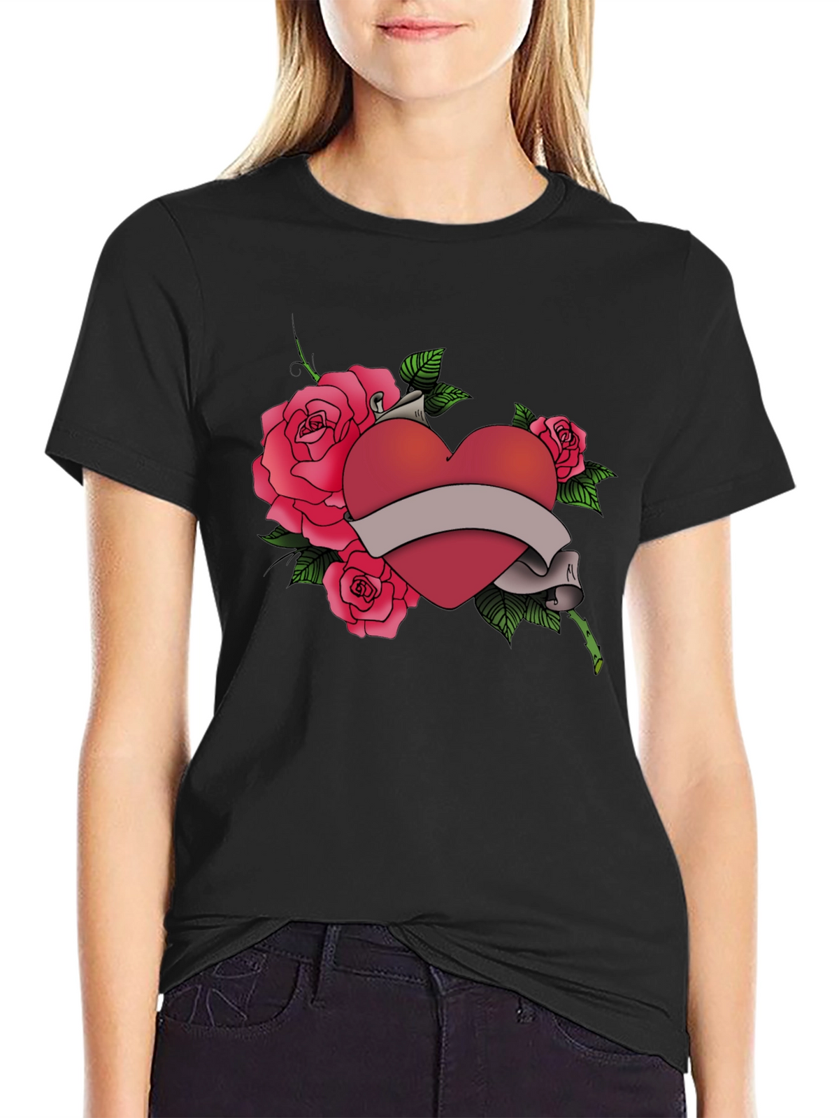 Heart & Roses Graphic Tee - Mens Black T-Shirt