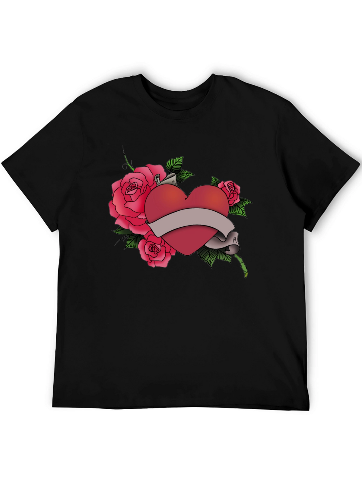 Heart & Roses Graphic Tee - Mens Black T-Shirt