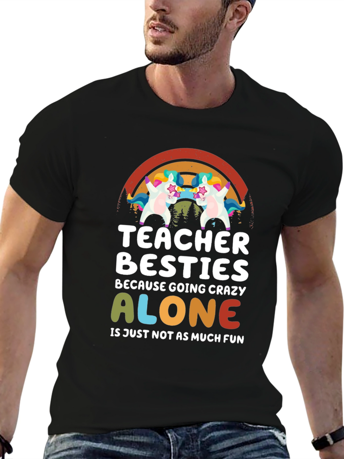 Teacher Besties Unicorn Graphic T-Shirt