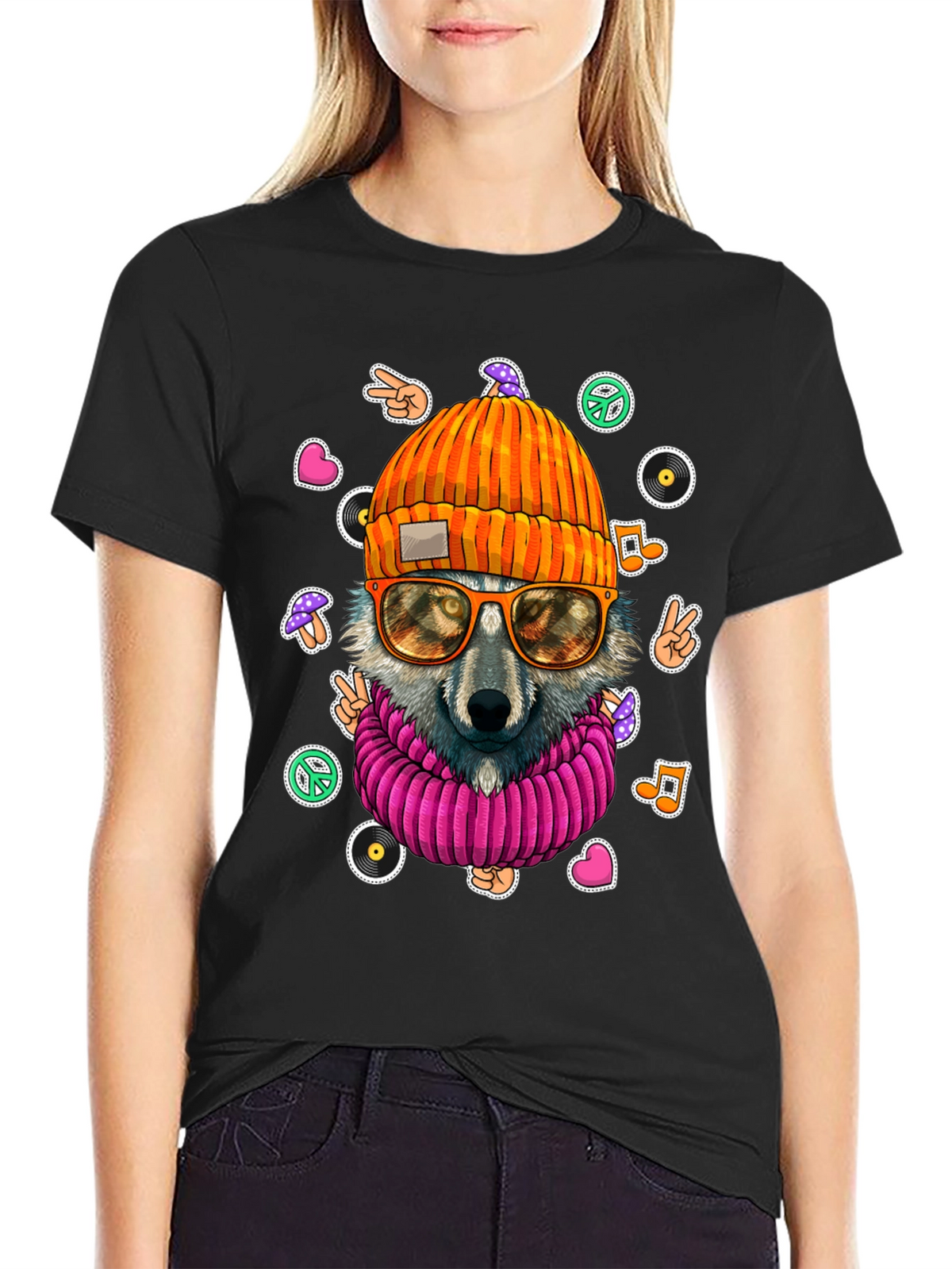 Cool Wolf Graphic Tee - Retro Hippie Style!
