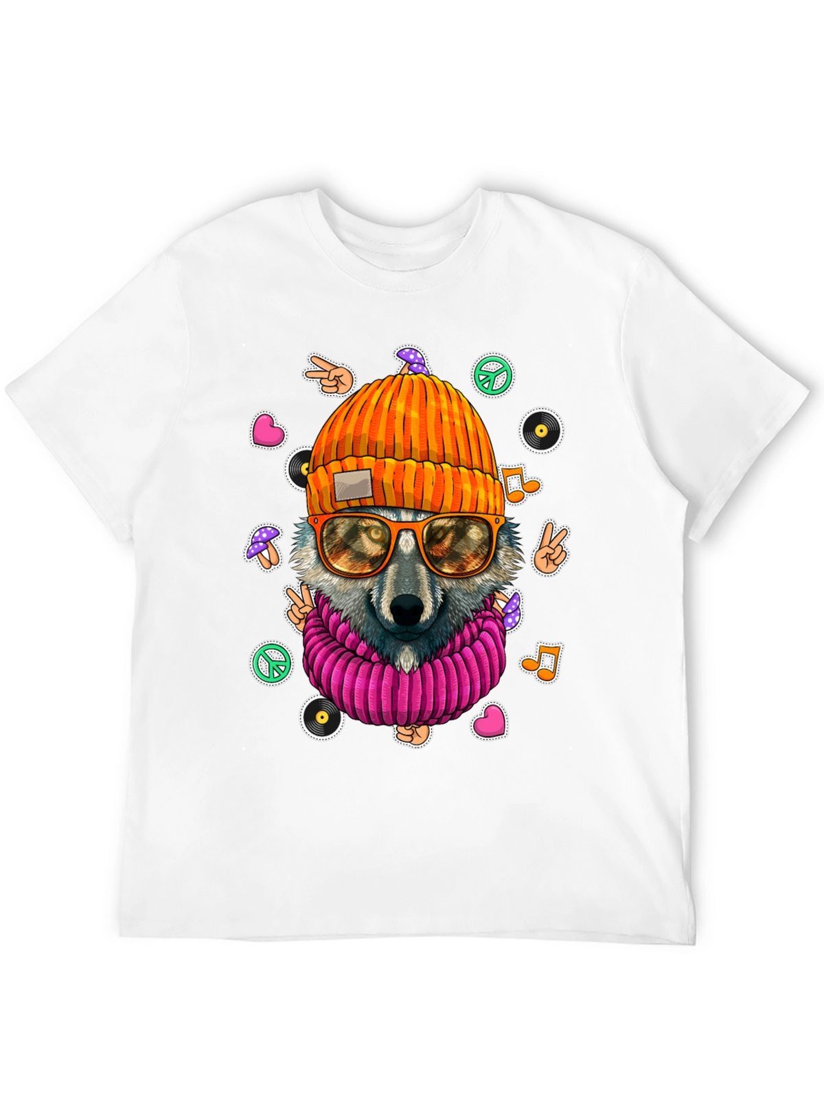 Cool Wolf Graphic Tee - Retro Hippie Style!