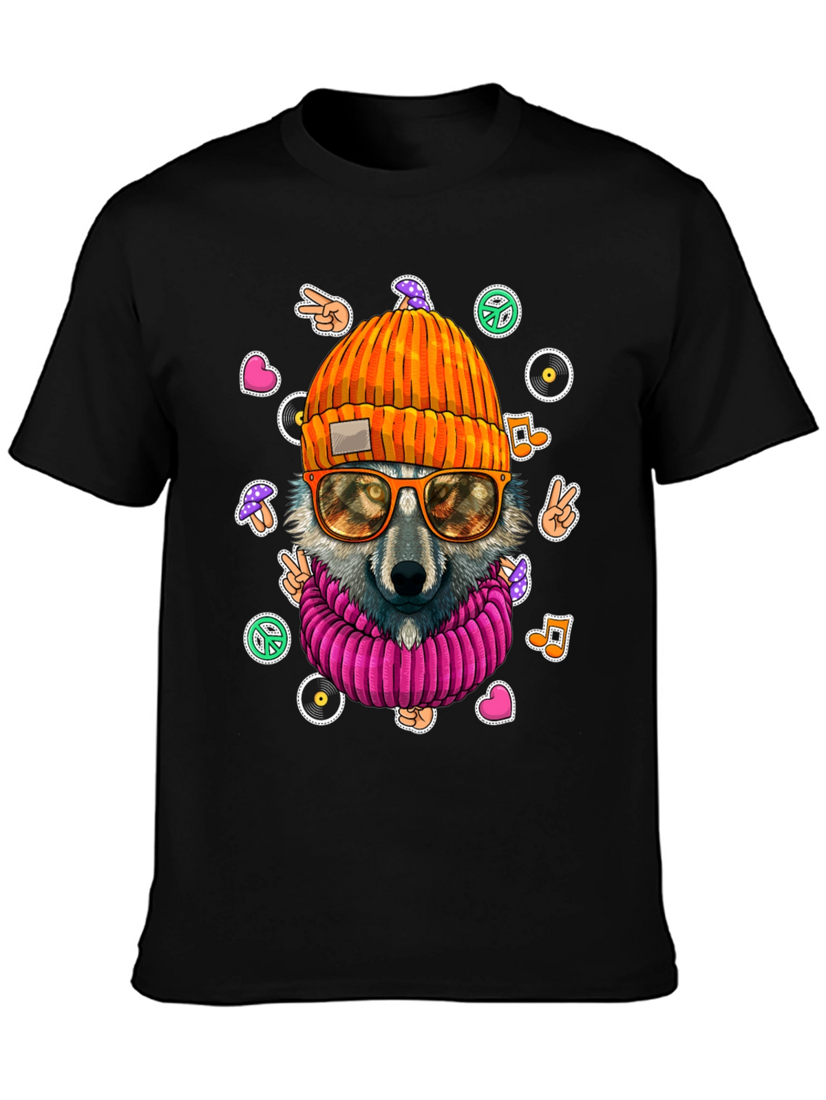 Cool Wolf Graphic Tee - Retro Hippie Style!