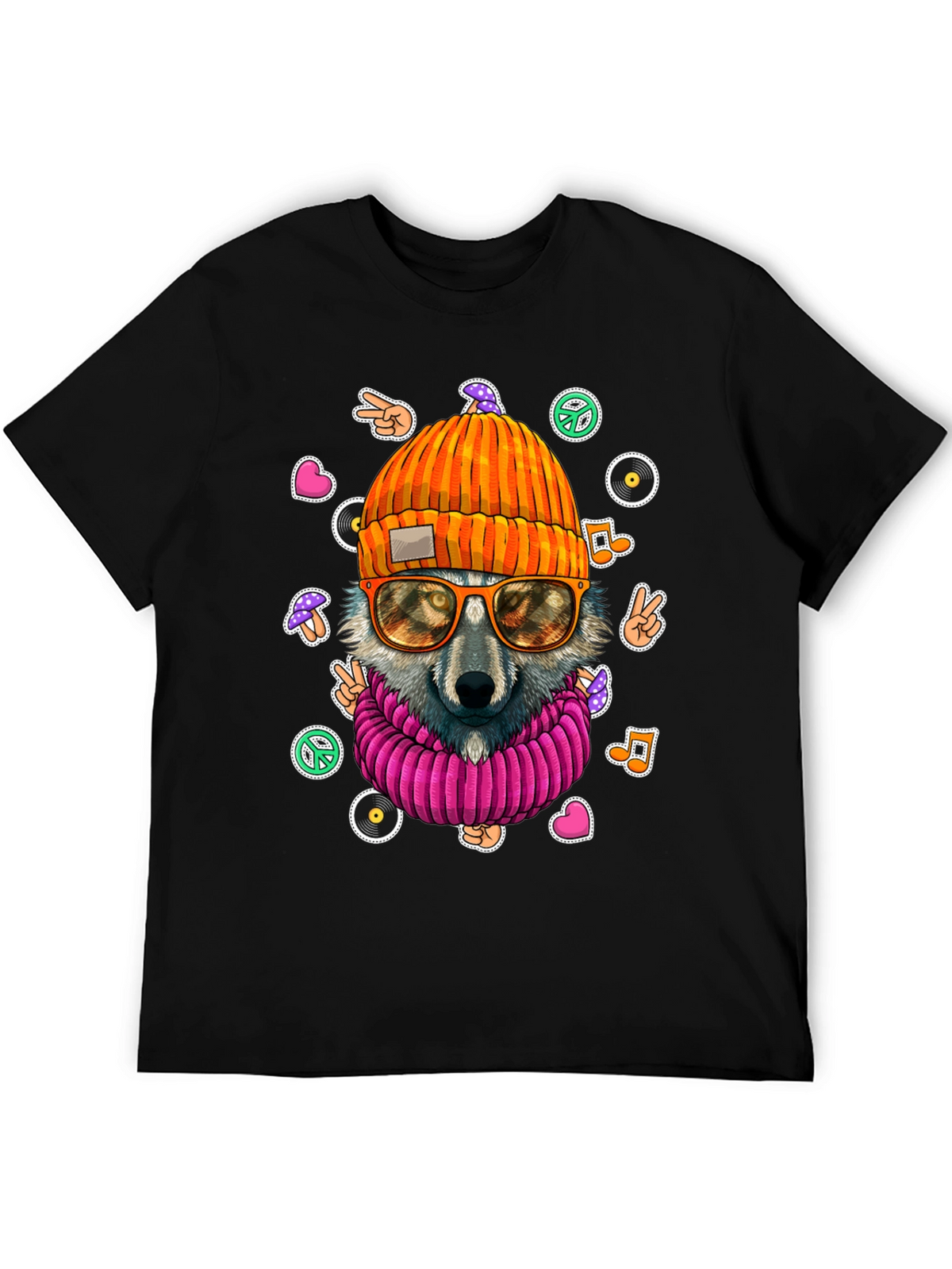 Cool Wolf Graphic Tee - Retro Hippie Style!