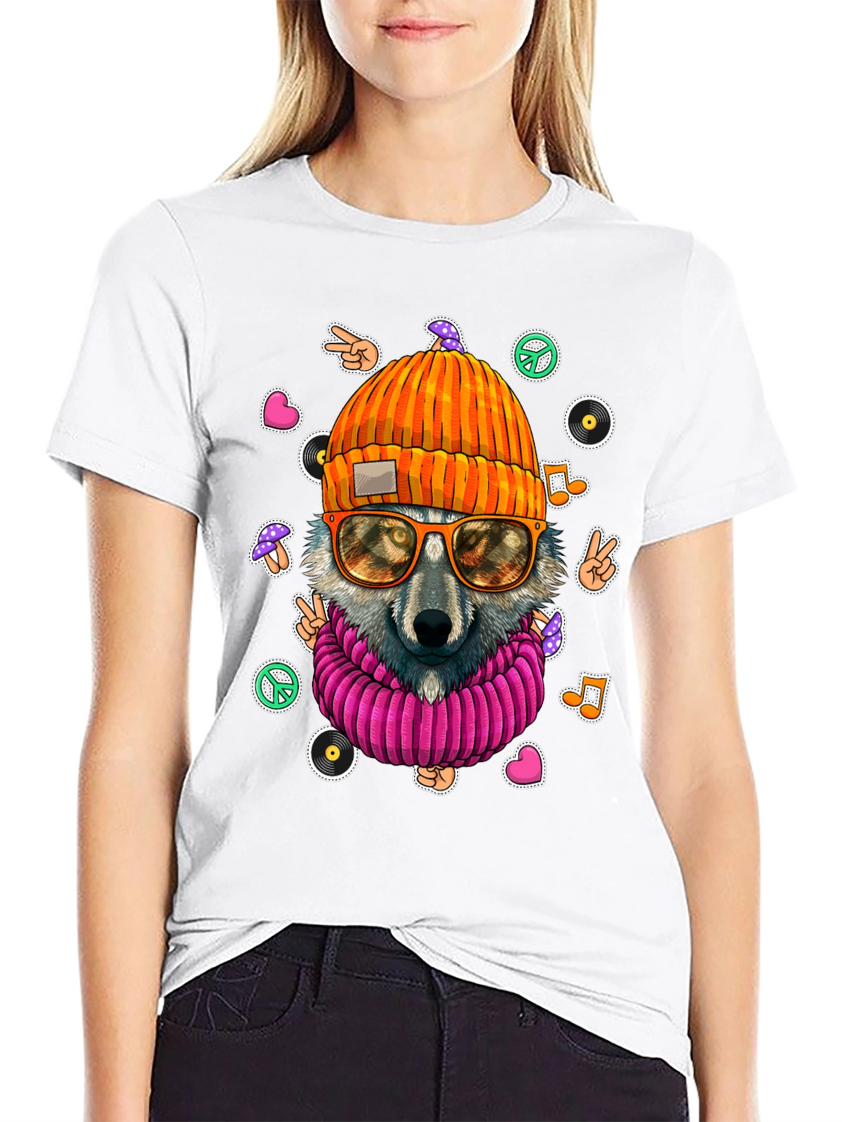 Cool Wolf Graphic Tee - Retro Hippie Style!