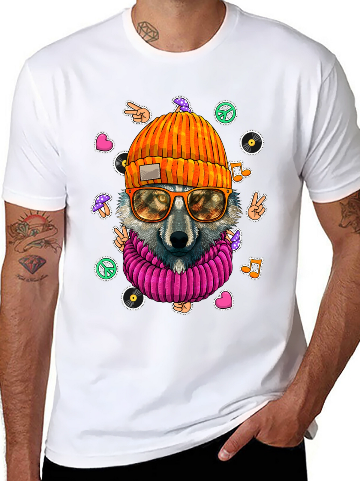 Cool Wolf Graphic Tee - Retro Hippie Style!