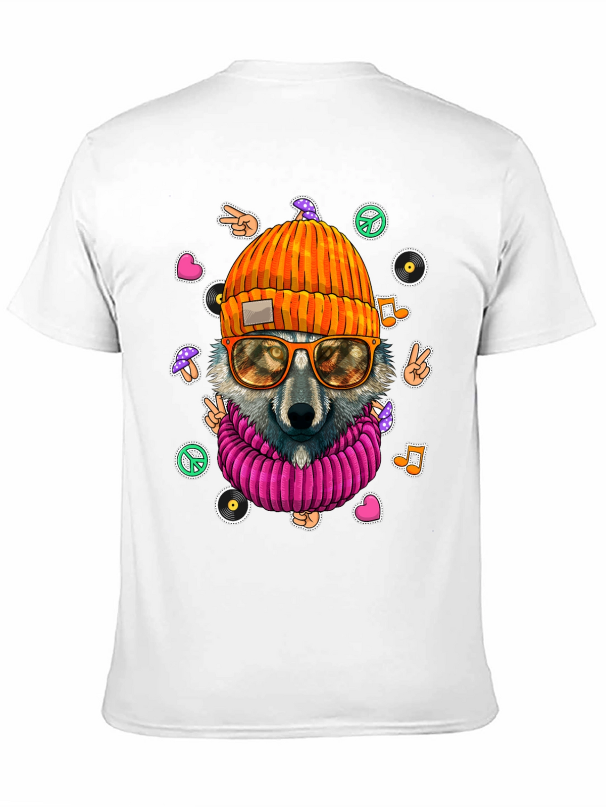 Cool Wolf Graphic Tee - Retro Hippie Style!