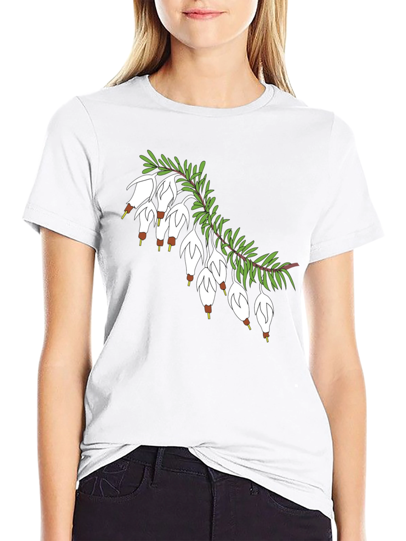 Black T-Shirt with Floral Blossom Branch