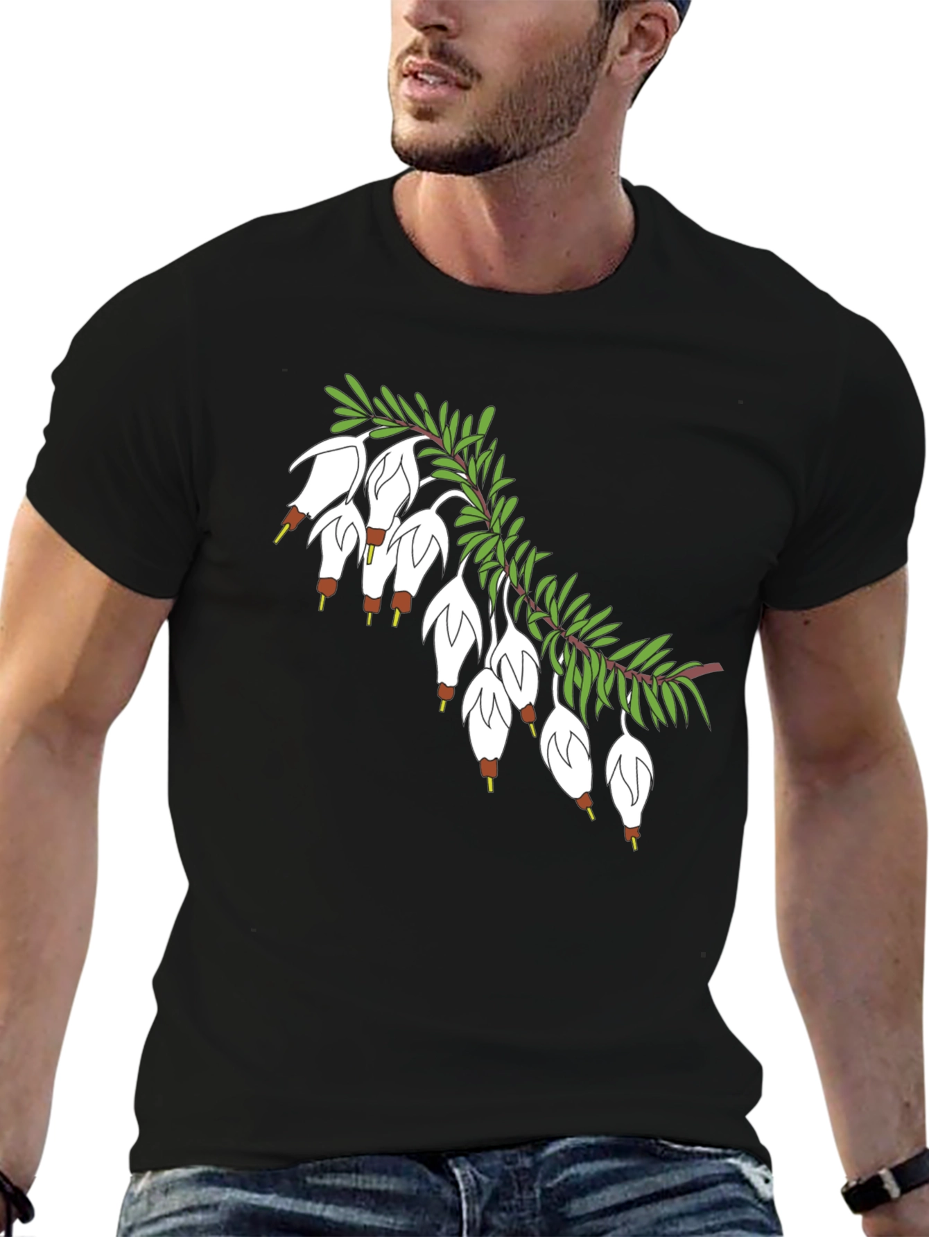 Black T-Shirt with Floral Blossom Branch