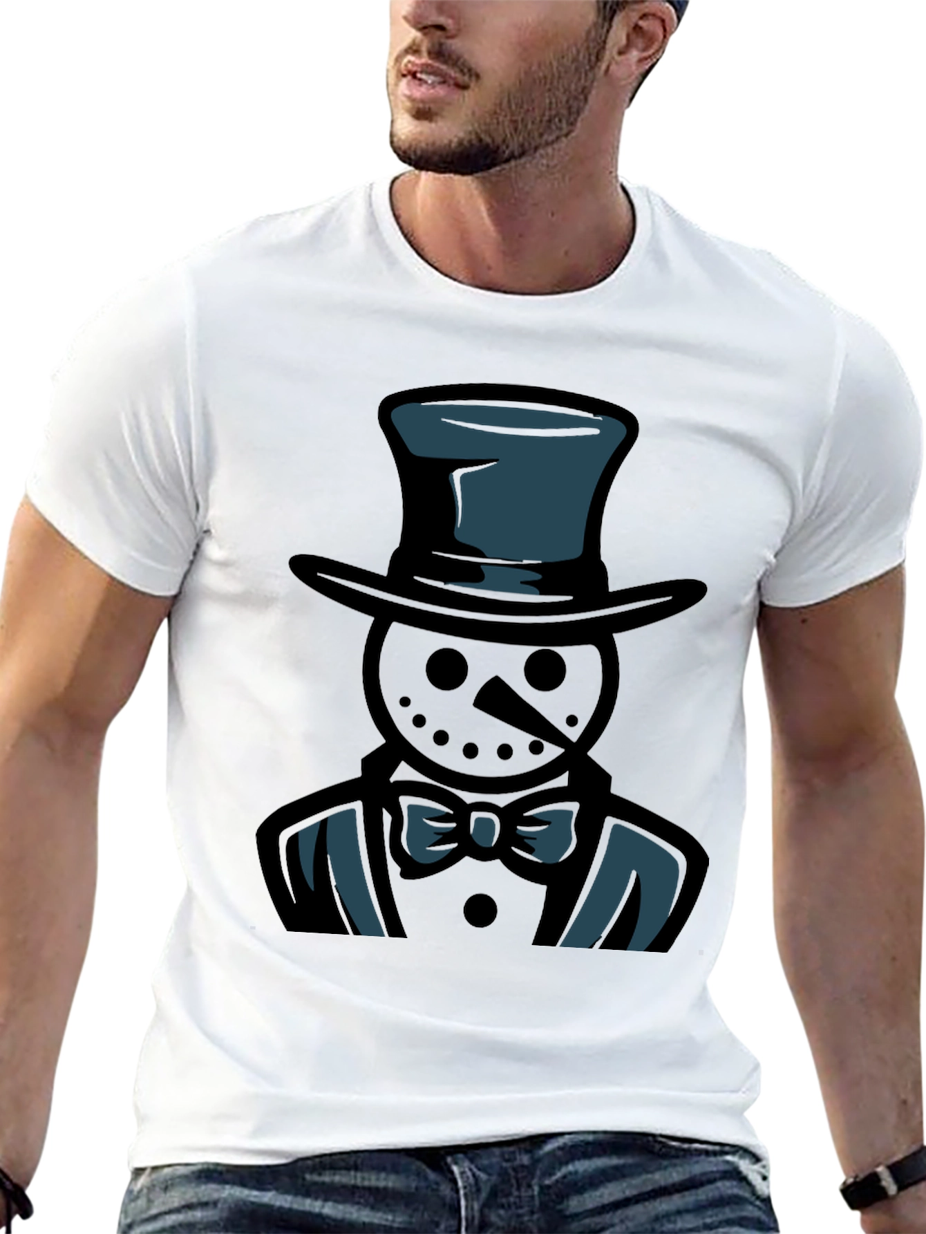 Dapper Snowman Graphic Tee - Black Cotton Blend Shirt