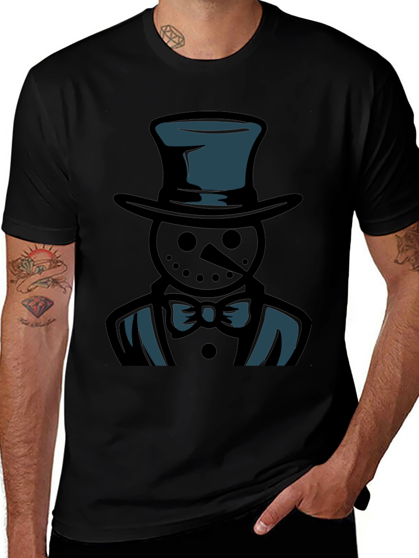 Dapper Snowman Graphic Tee - Black Cotton Blend Shirt