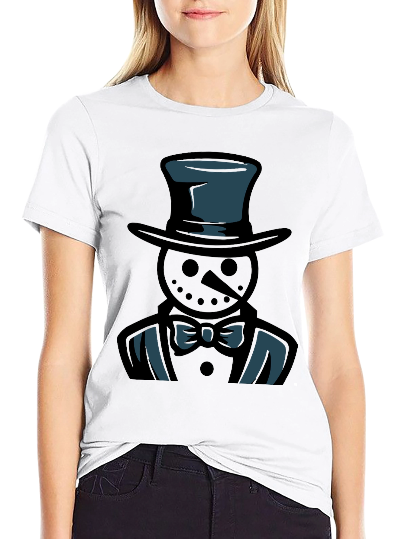 Dapper Snowman Graphic Tee - Black Cotton Blend Shirt