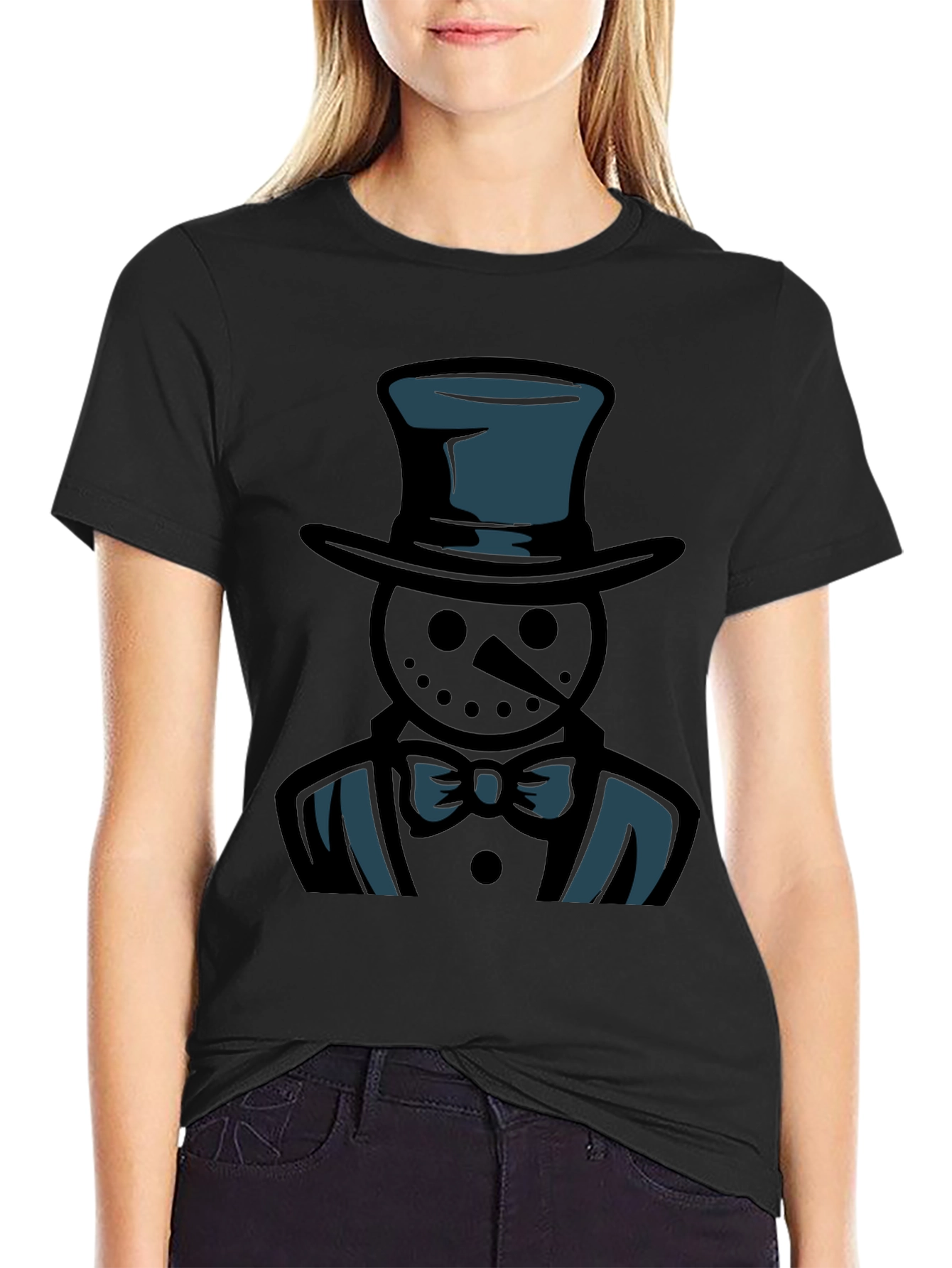 Dapper Snowman Graphic Tee - Black Cotton Blend Shirt