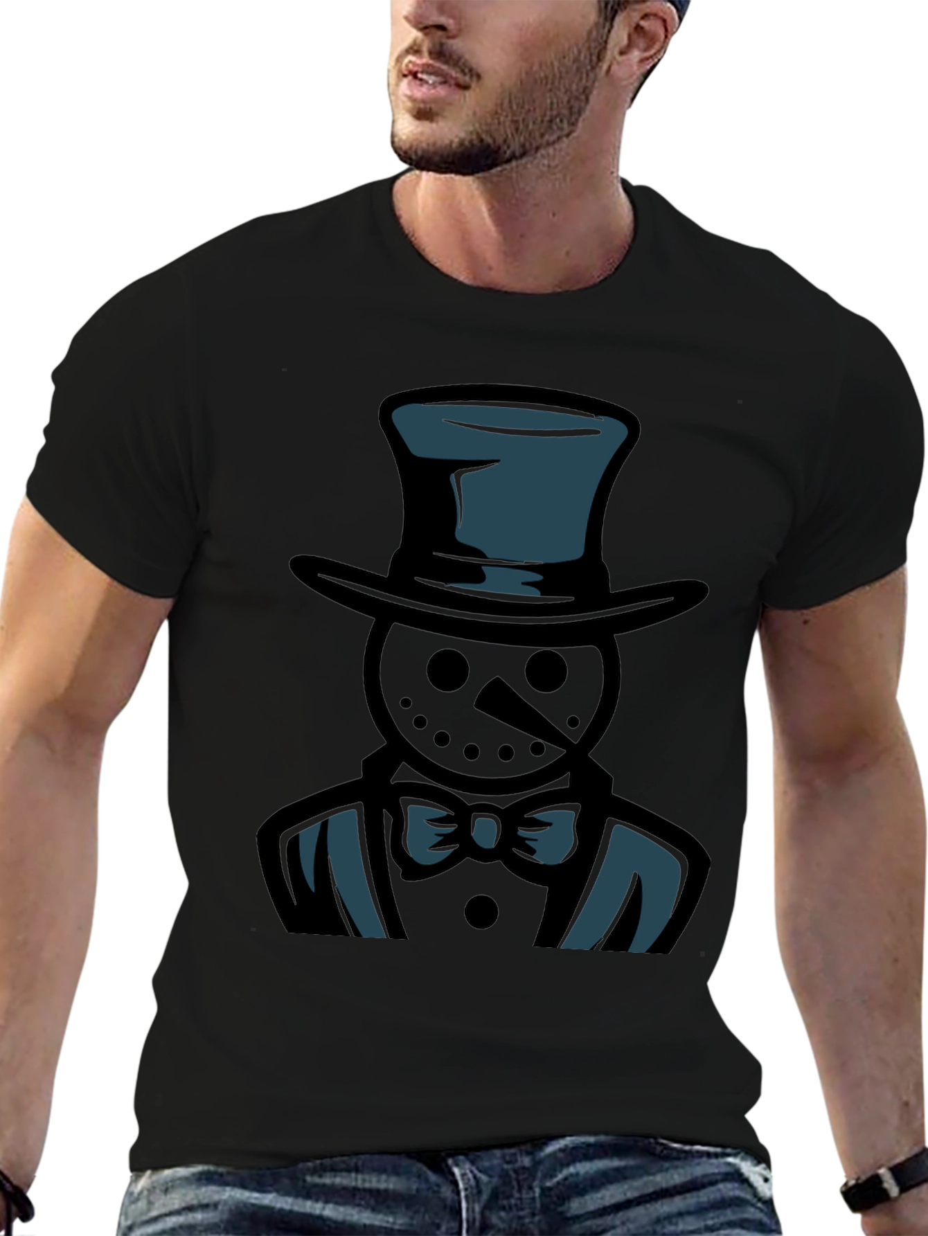 Dapper Snowman Graphic Tee - Black Cotton Blend Shirt