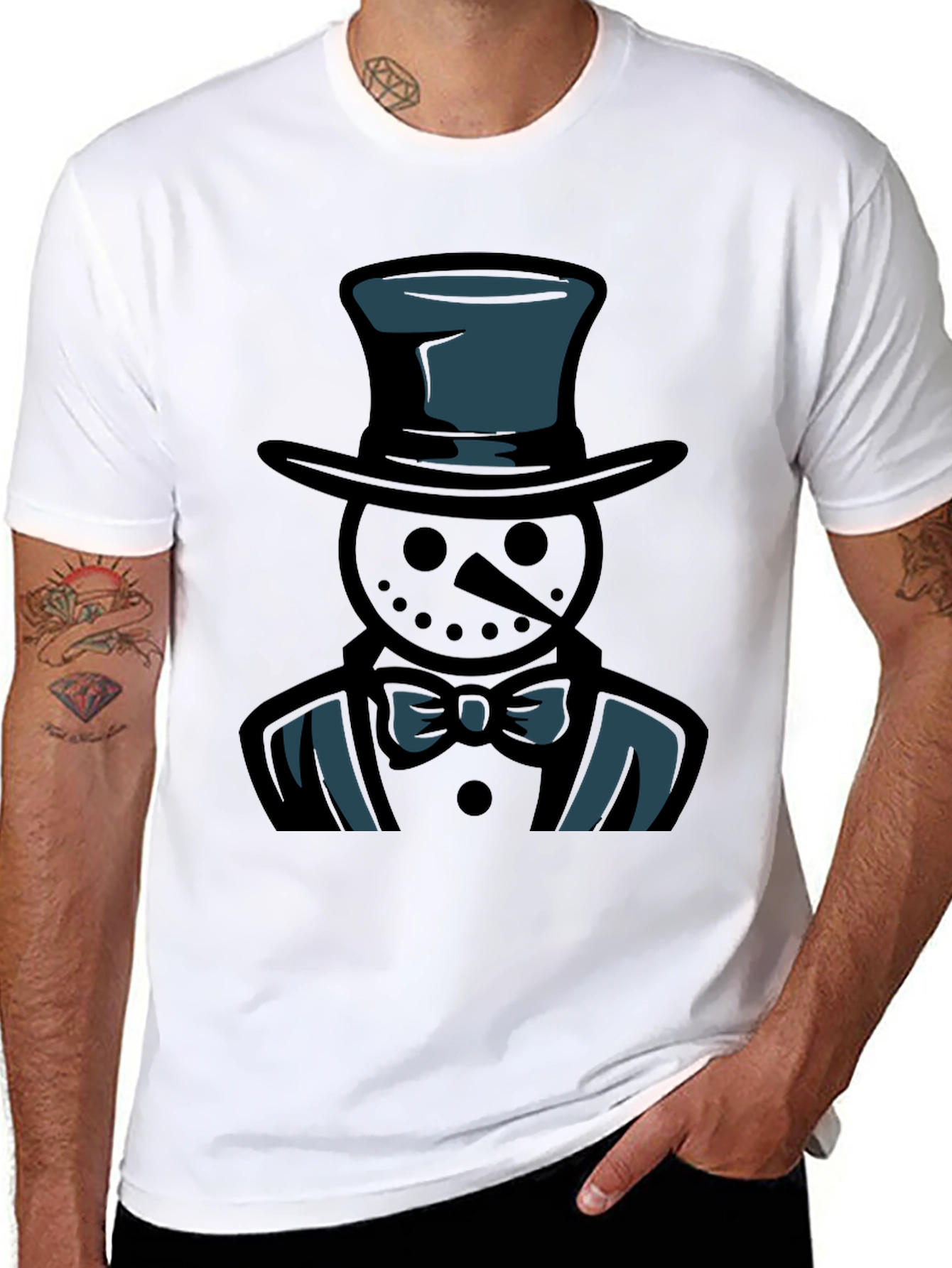 Dapper Snowman Graphic Tee - Black Cotton Blend Shirt