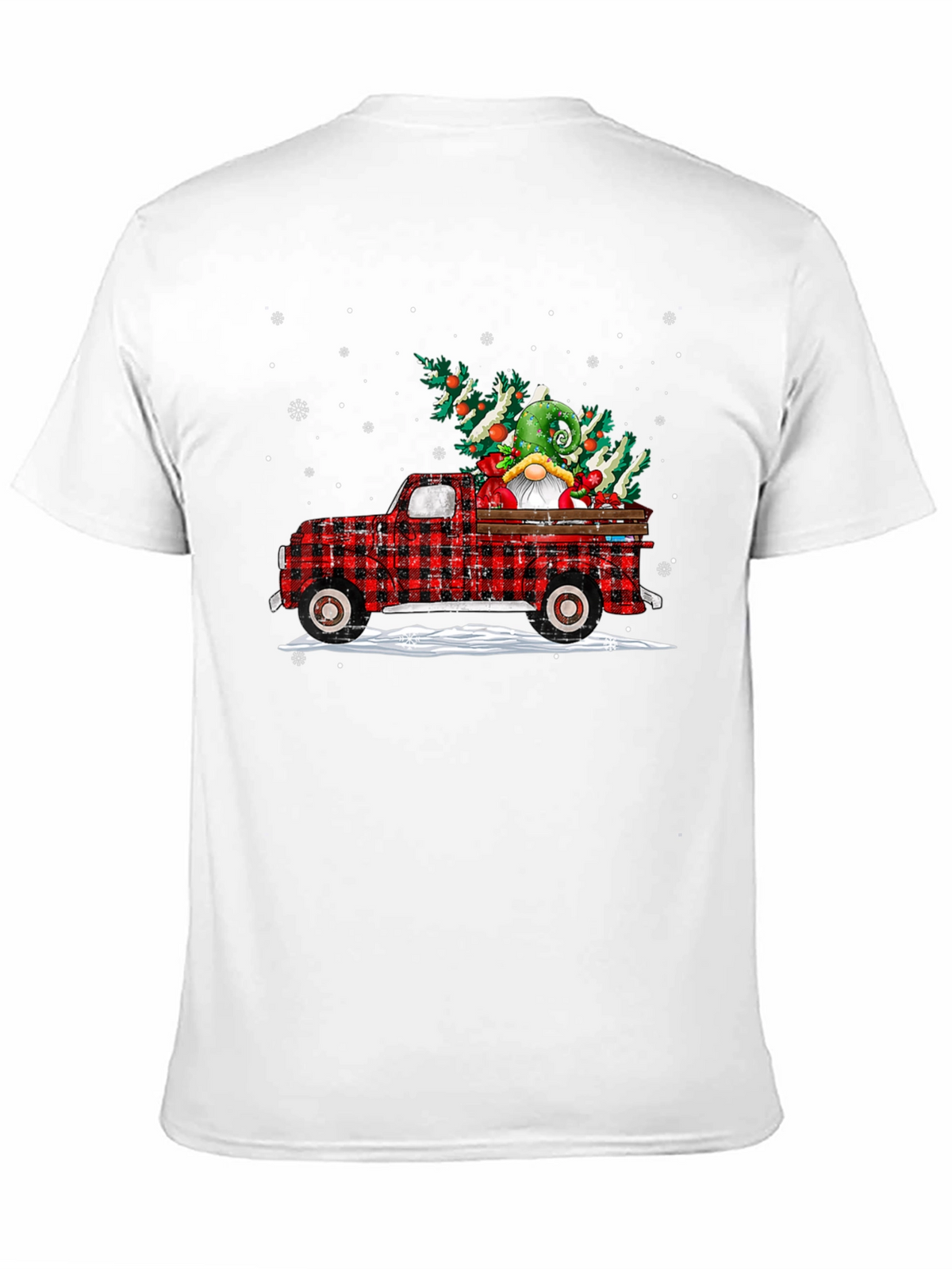 Festive Plaid Truck with Gnome Christmas T-Shirt