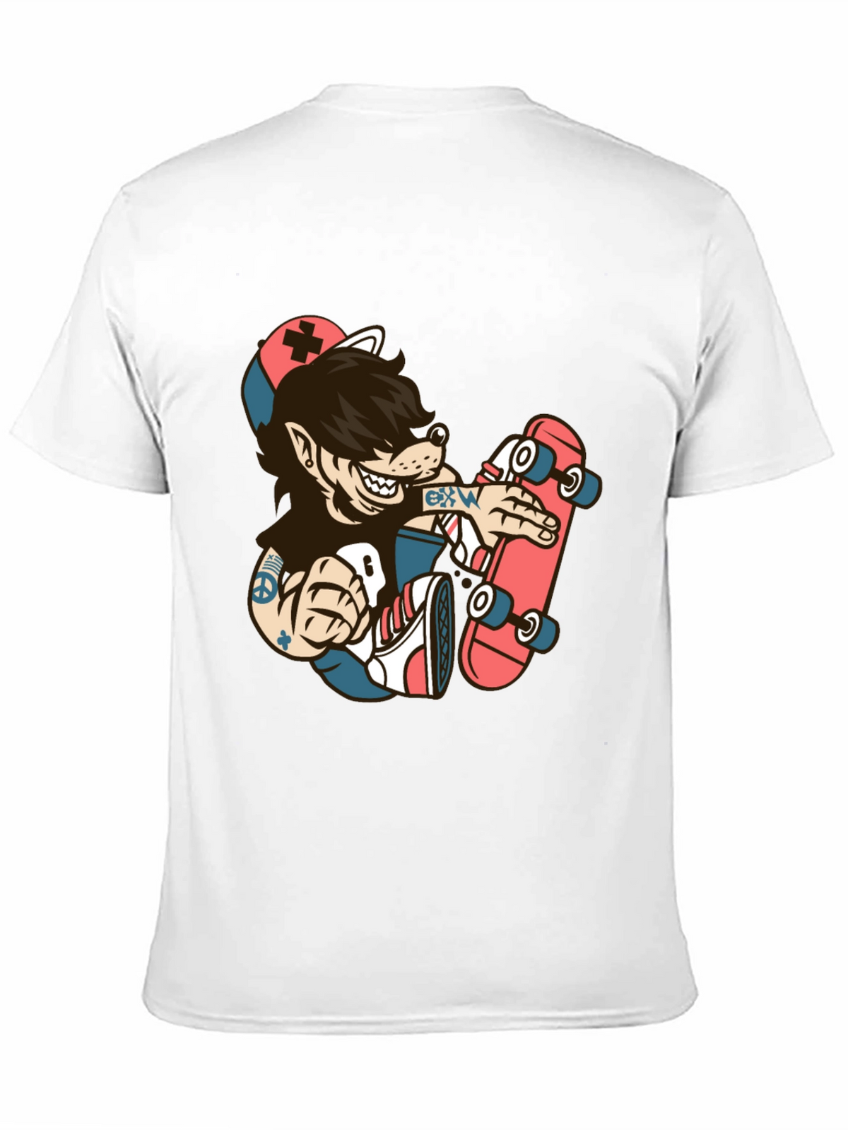 Skater Wolf Graphic Tee - Cool Cartoon T-Shirt
