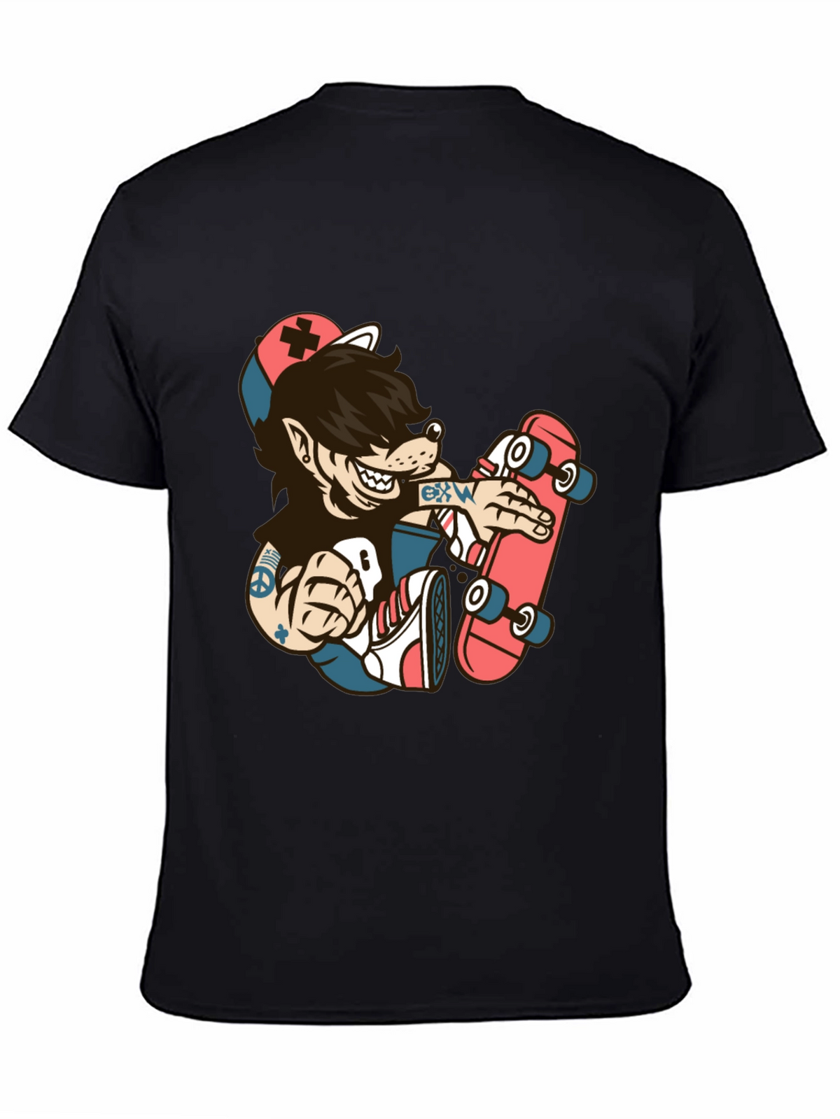 Skater Wolf Graphic Tee - Cool Cartoon T-Shirt