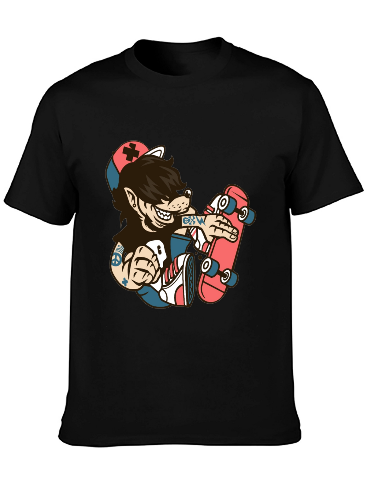 Skater Wolf Graphic Tee - Cool Cartoon T-Shirt