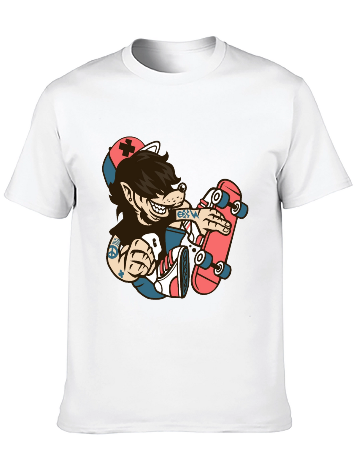 Skater Wolf Graphic Tee - Cool Cartoon T-Shirt