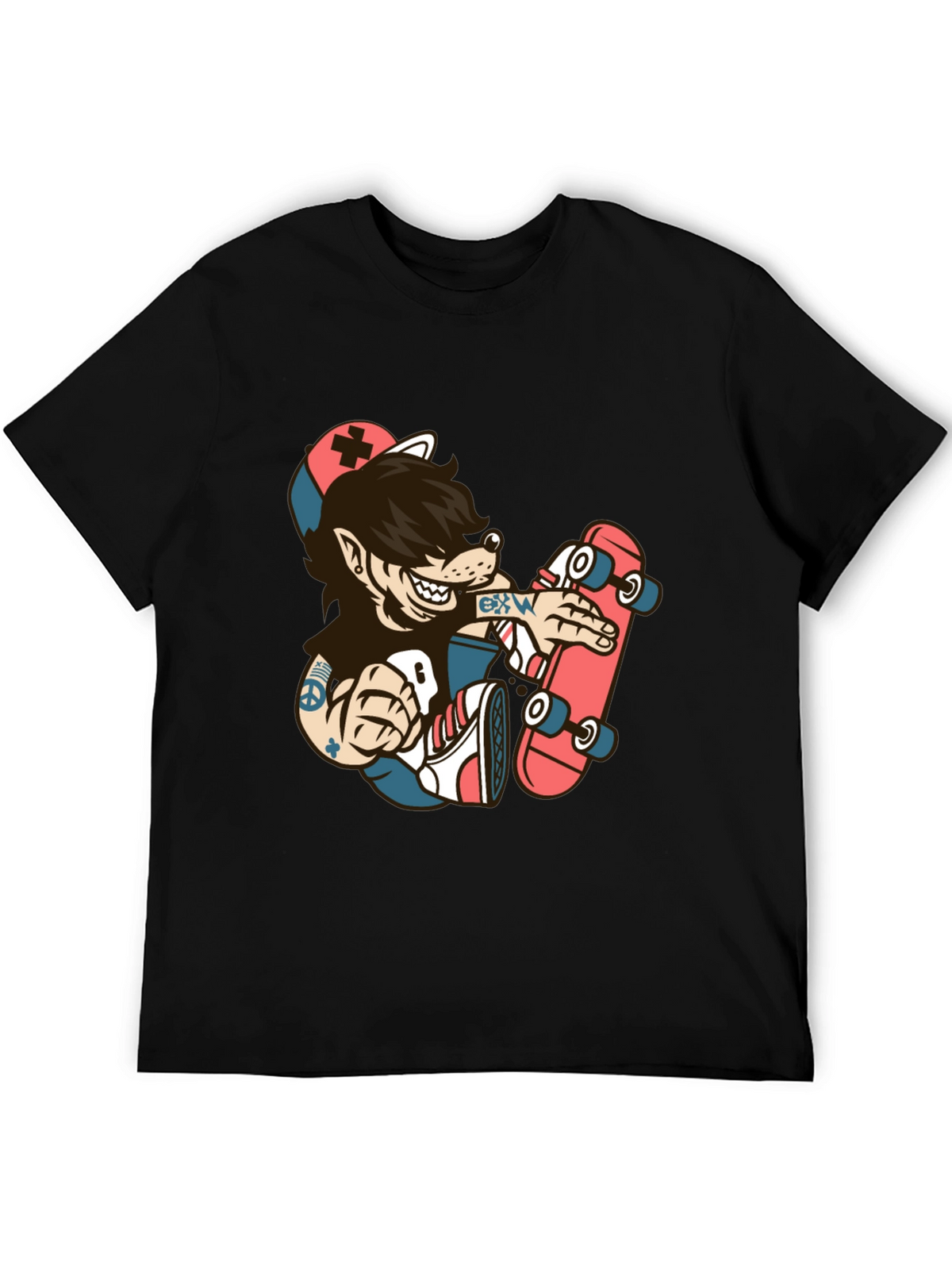 Skater Wolf Graphic Tee - Cool Cartoon T-Shirt