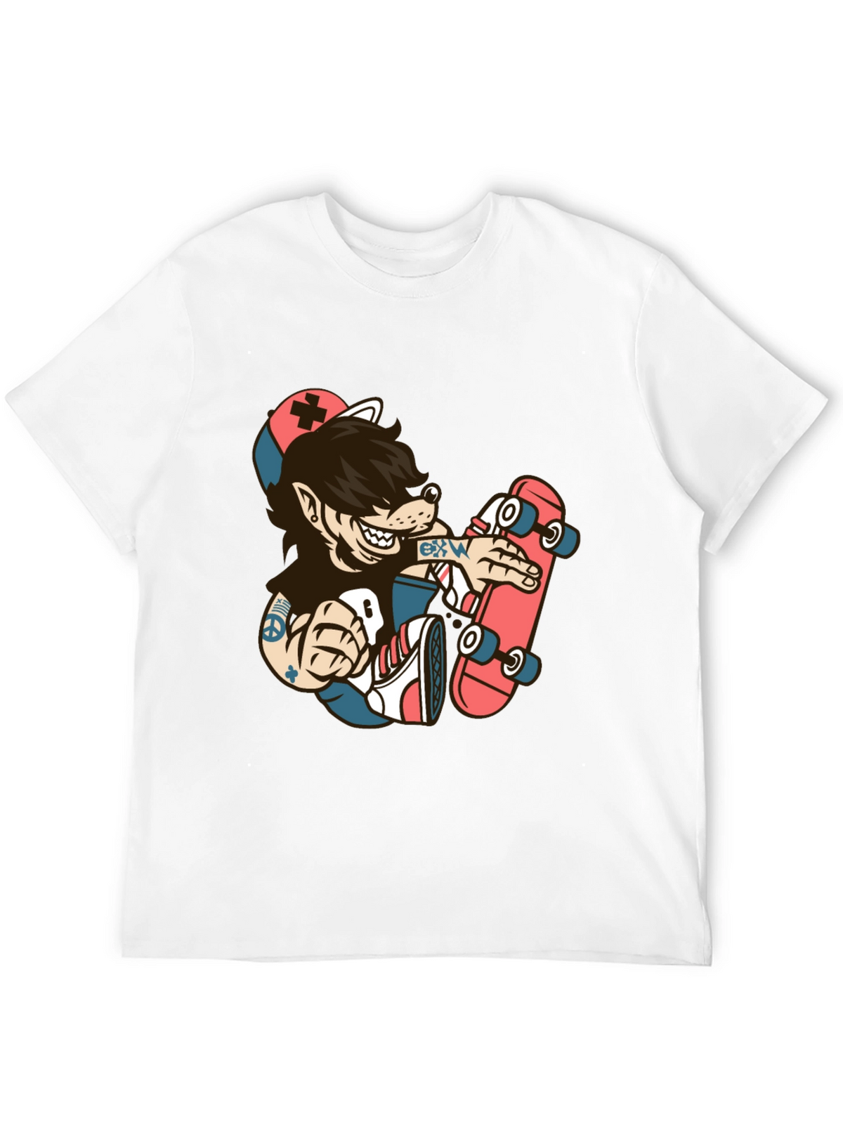 Skater Wolf Graphic Tee - Cool Cartoon T-Shirt