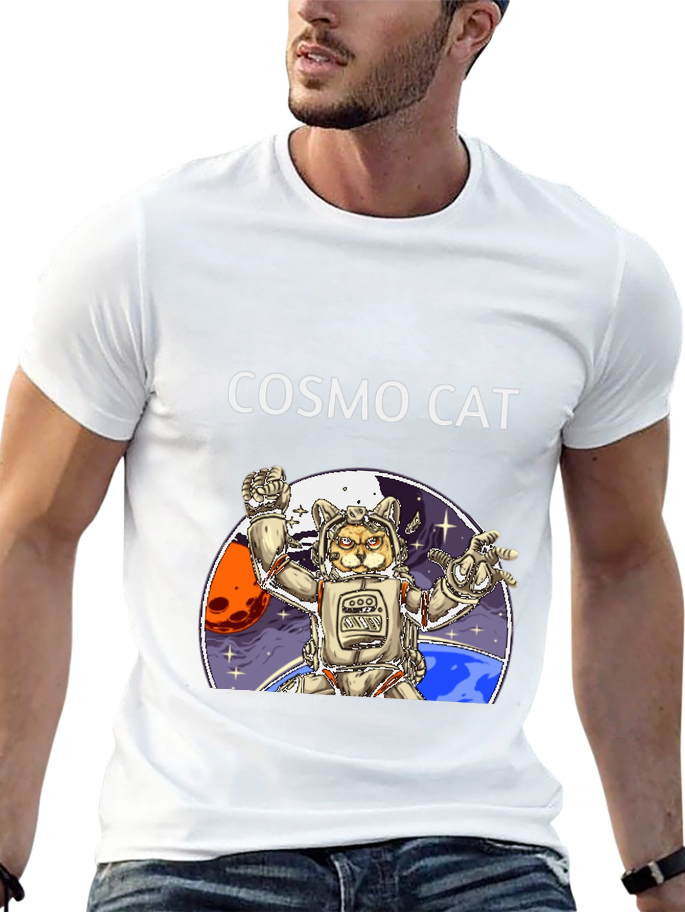 Cosmo Cat Black T-Shirt - Space Adventure