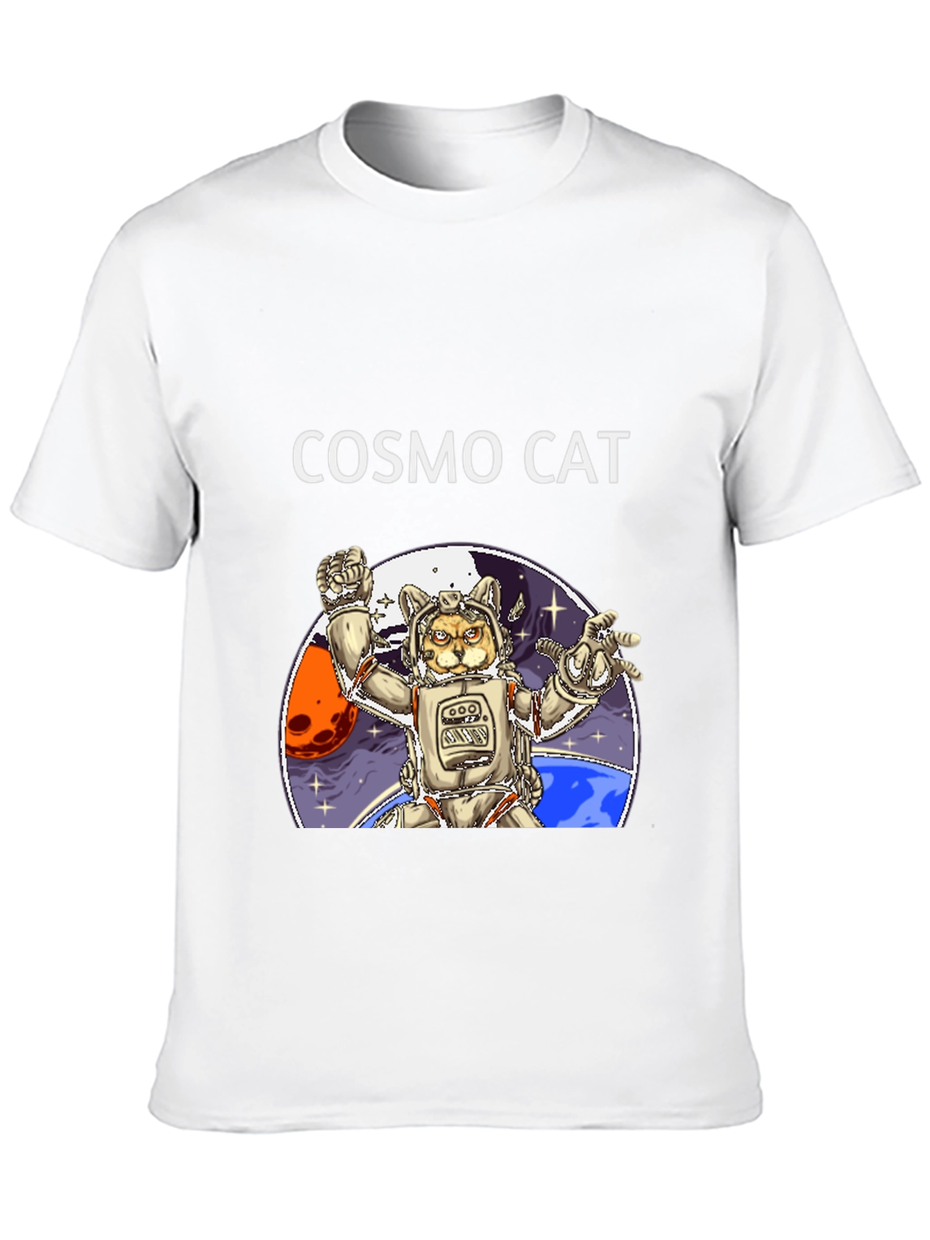 Cosmo Cat Black T-Shirt - Space Adventure
