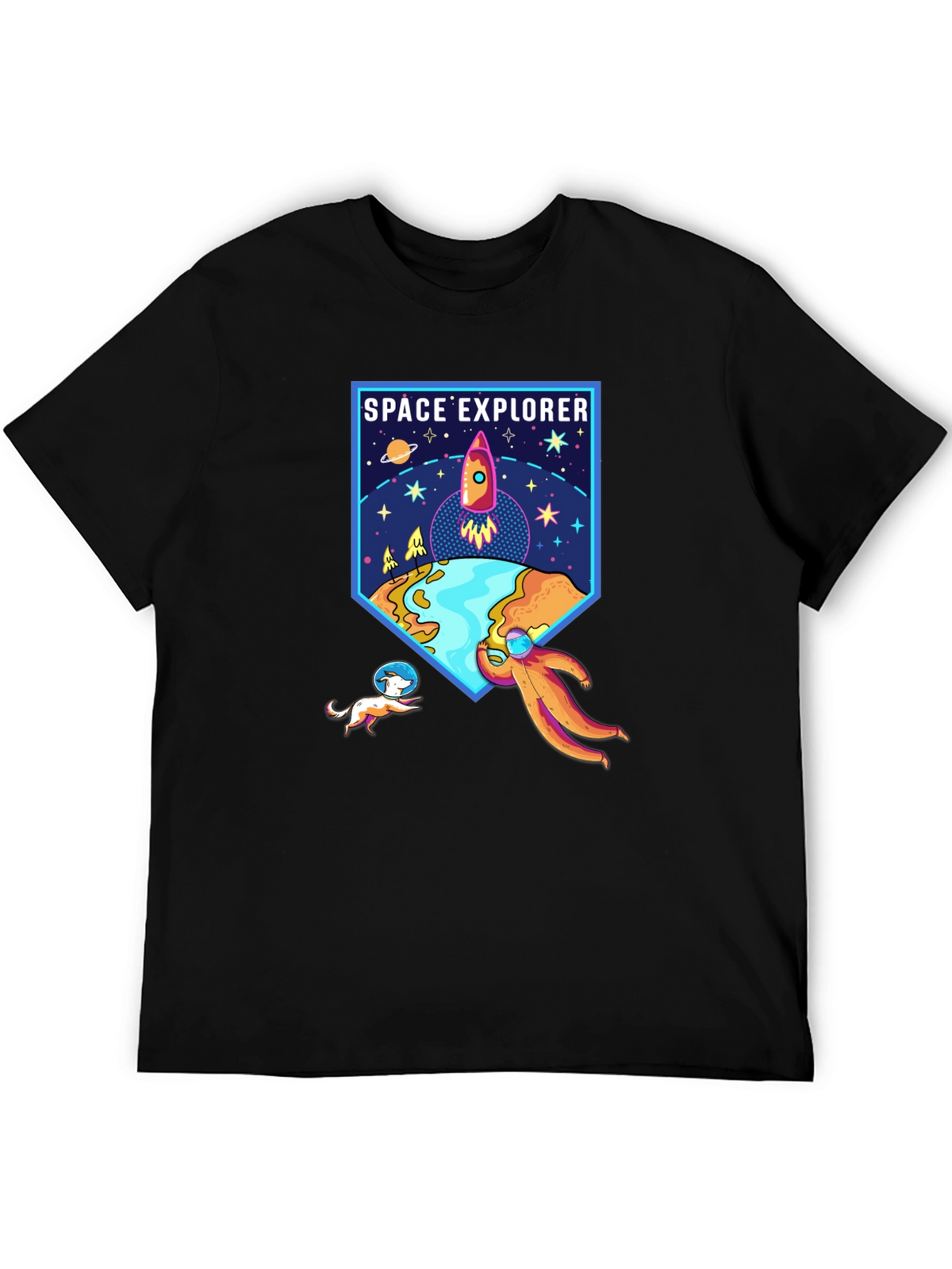 Space Explorer Graphic Tee - Black Cotton Shirt