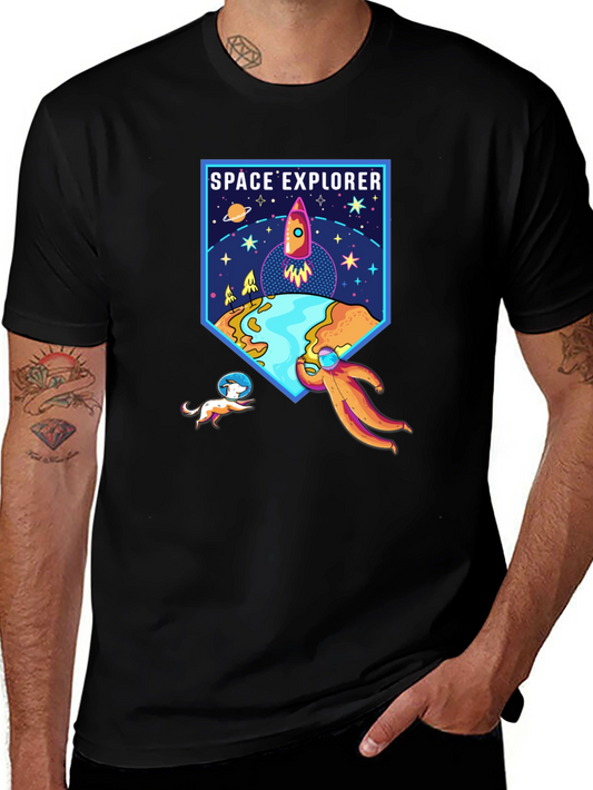 Space Explorer Graphic Tee - Black Cotton Shirt