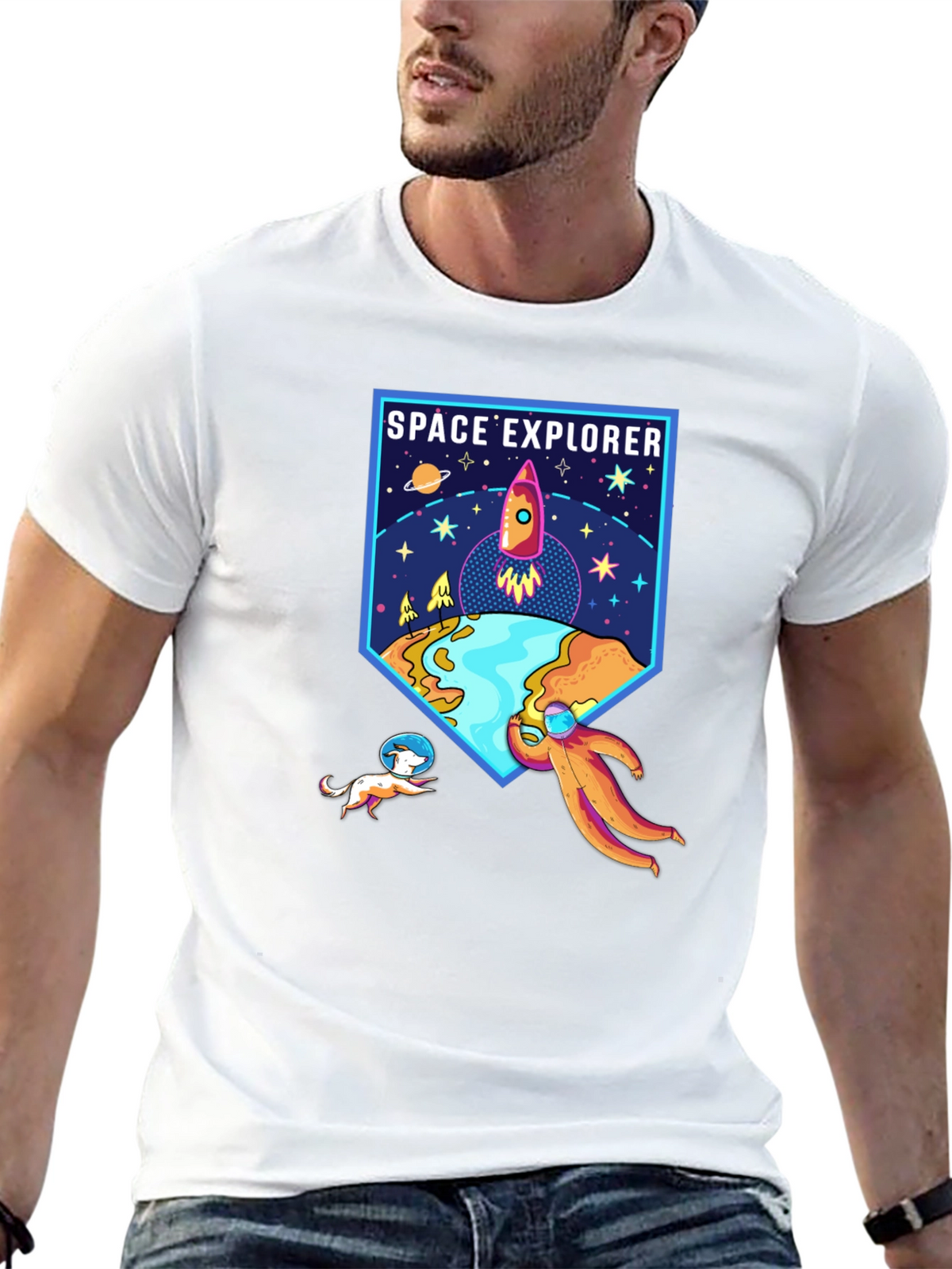 Space Explorer Graphic Tee - Black Cotton Shirt