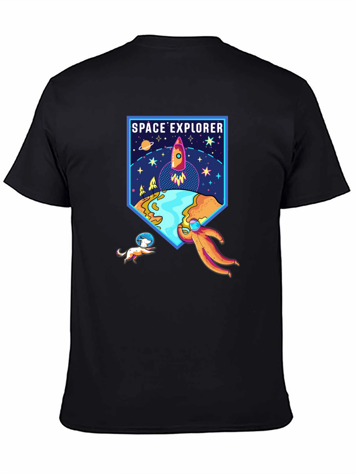 Space Explorer Graphic Tee - Black Cotton Shirt