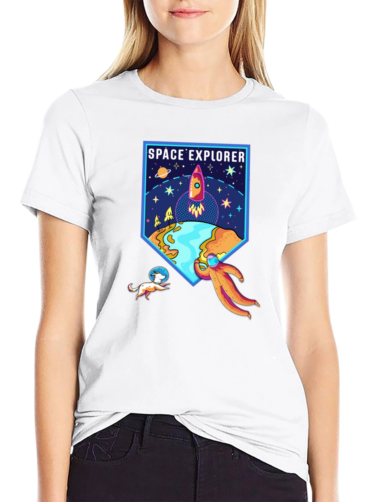 Space Explorer Graphic Tee - Black Cotton Shirt