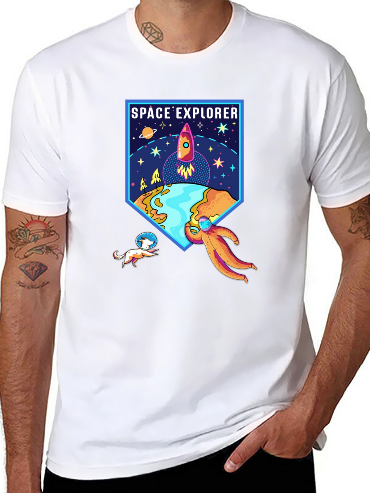 Space Explorer Graphic Tee - Black Cotton Shirt